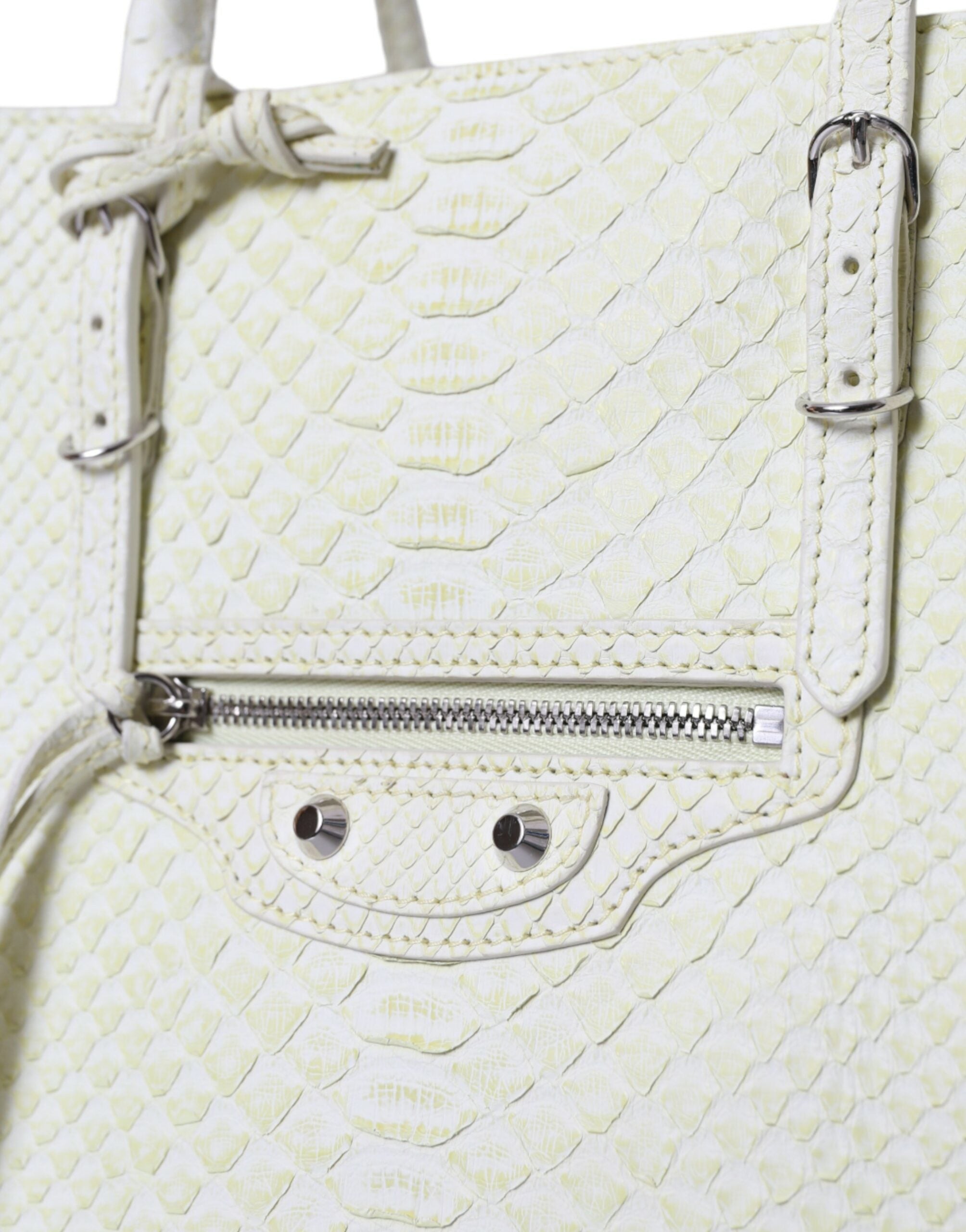 White Yellow Exotic Skin Leather Shopping Tote PAPIER Bag