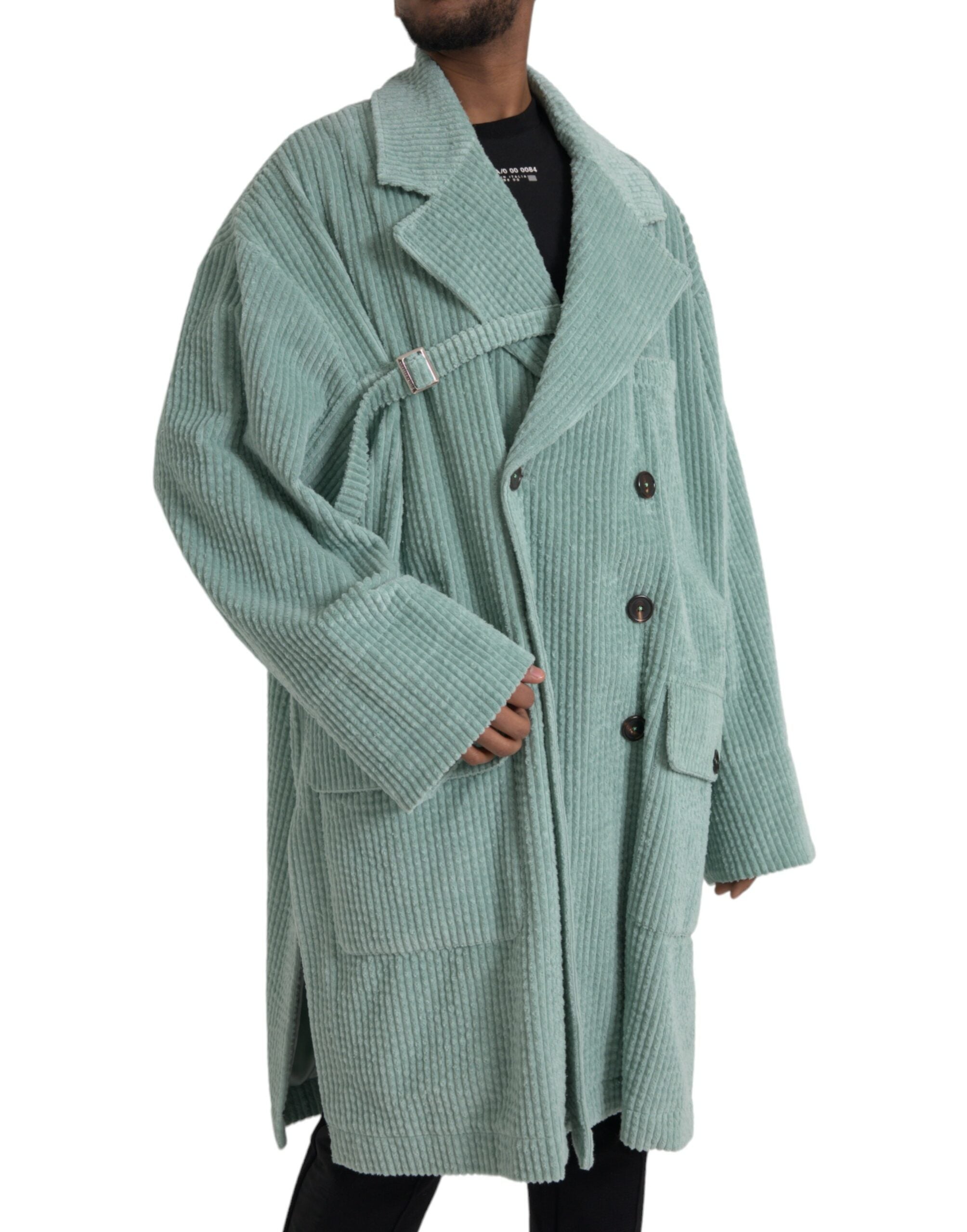 Blue Double Breasted Corduroy Cotton Jacket