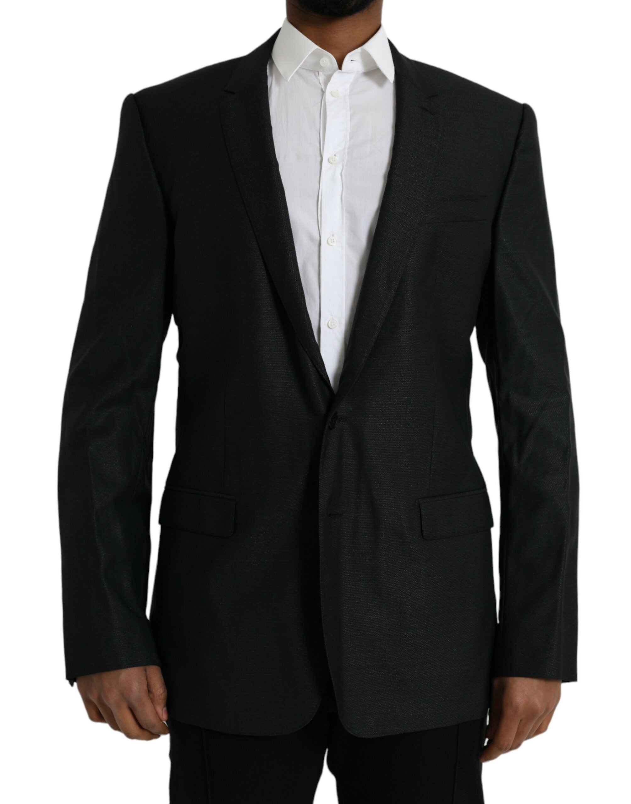 Black Wool Notch SingleBreasted Coat Blazer