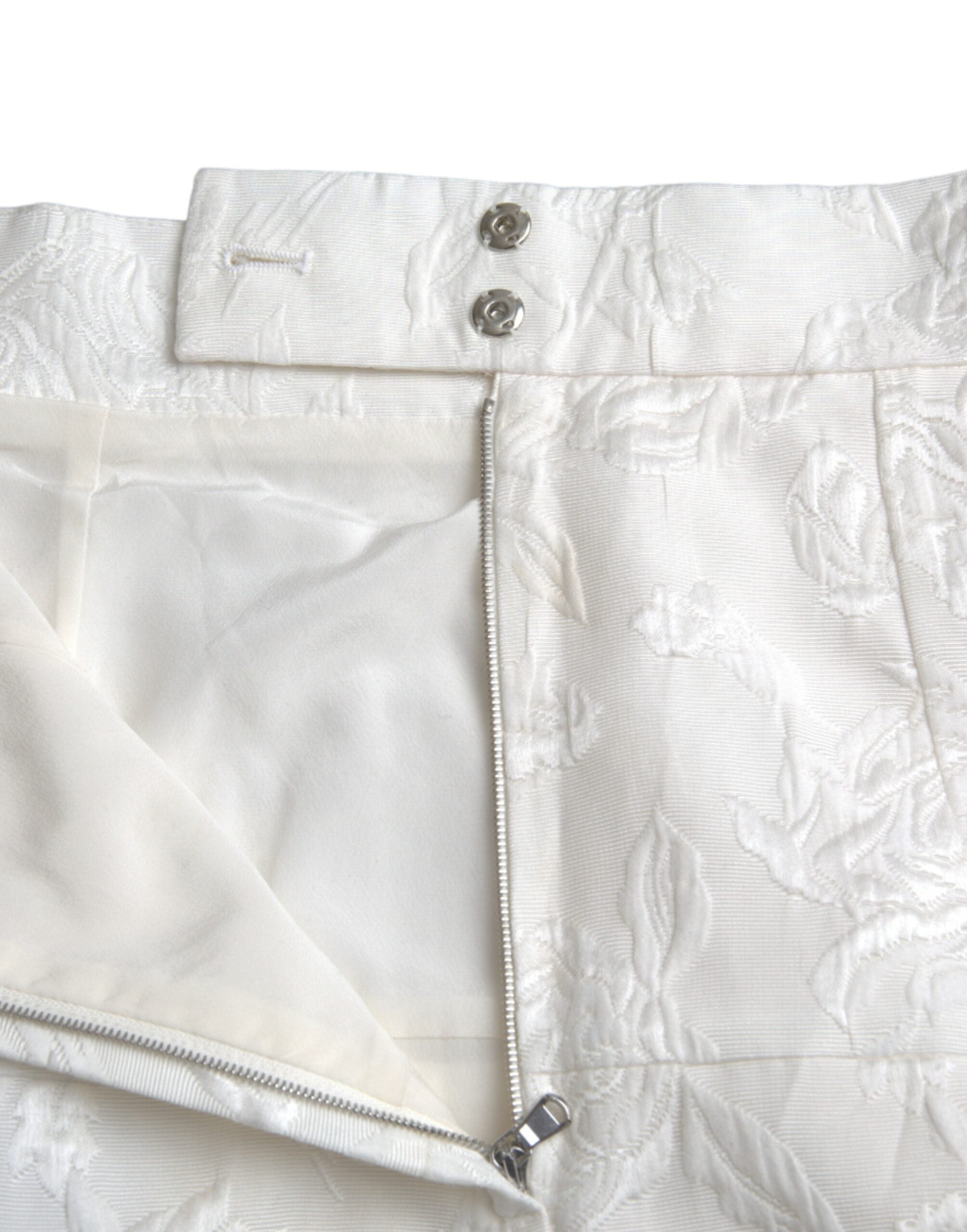 White Floral Brocade Embellished Mini Skirt