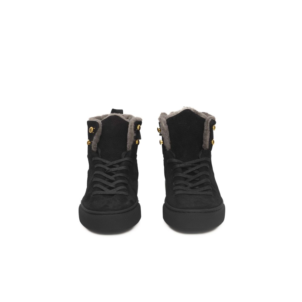 Black Cowhide Women High Sneaker