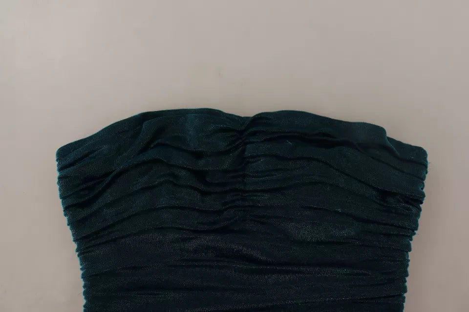 Turquoise Bustier Bodice Draped Midi Dress.