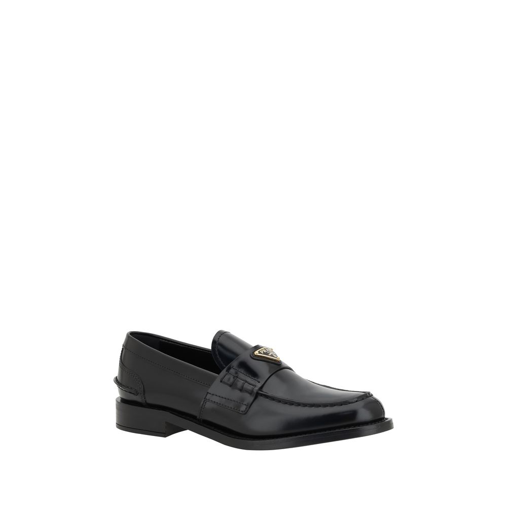 Black Leather Logo Loafers