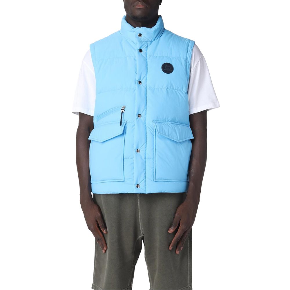 Blue Polyester Men Vest