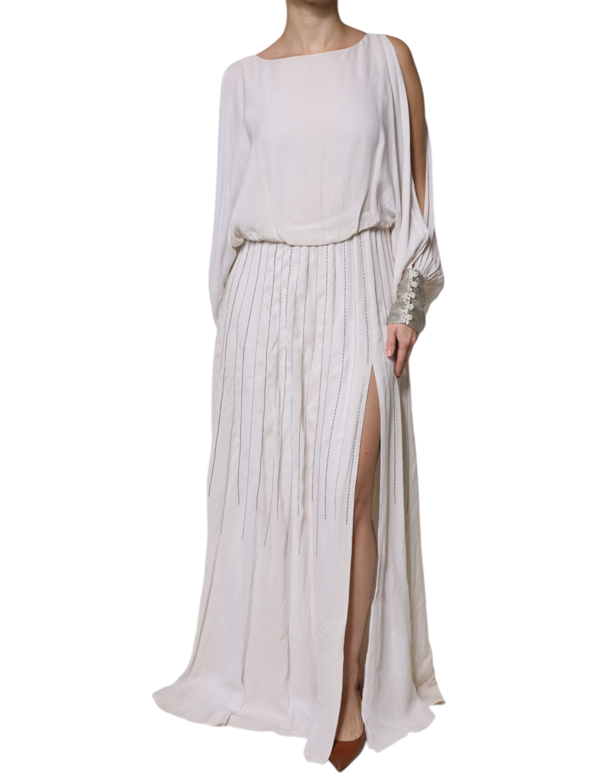 Off White Embellished Long Maxi Dress