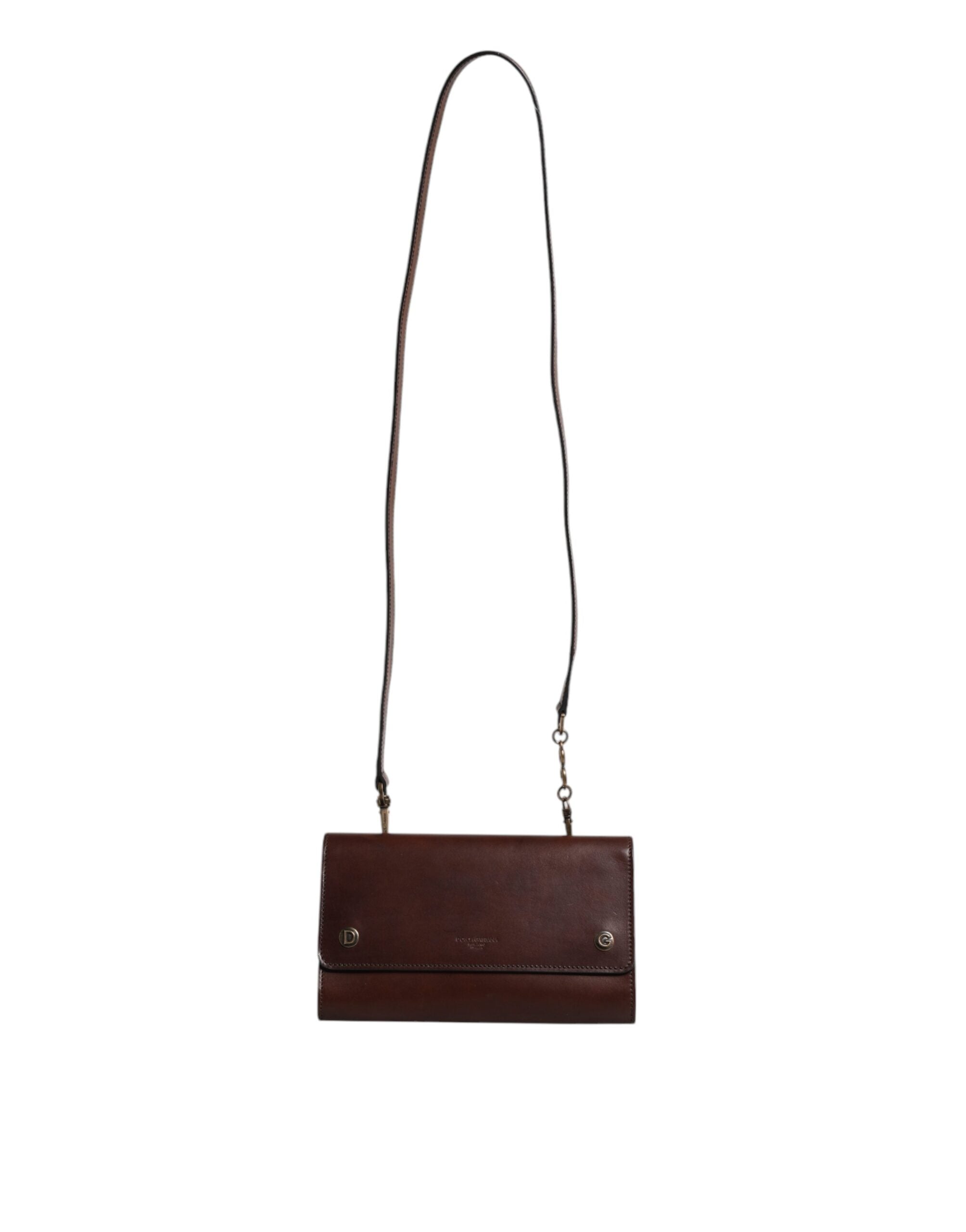 Brown Leather Logo Embossed Crossbody Bag