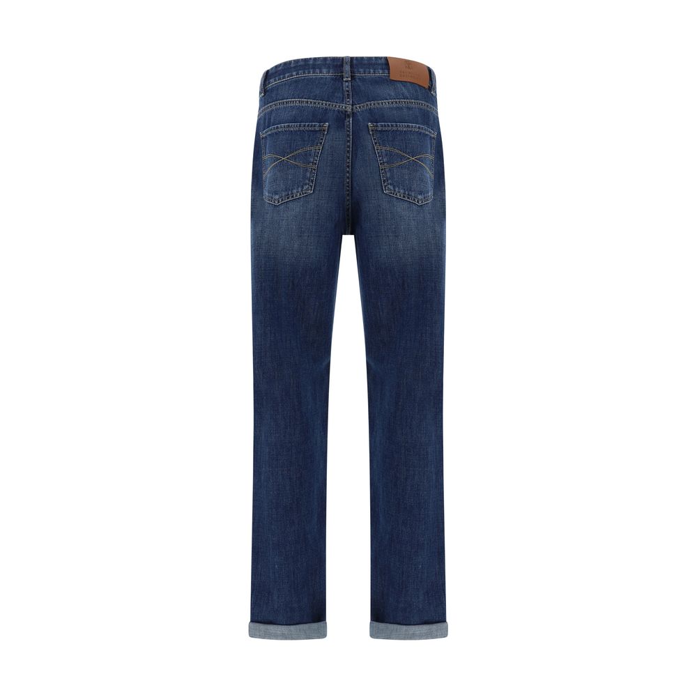 Blue Cotton Straight-Leg Jeans