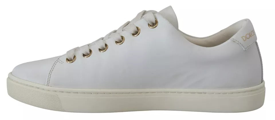 White Leather Gold Red Heart Sneakers Shoes