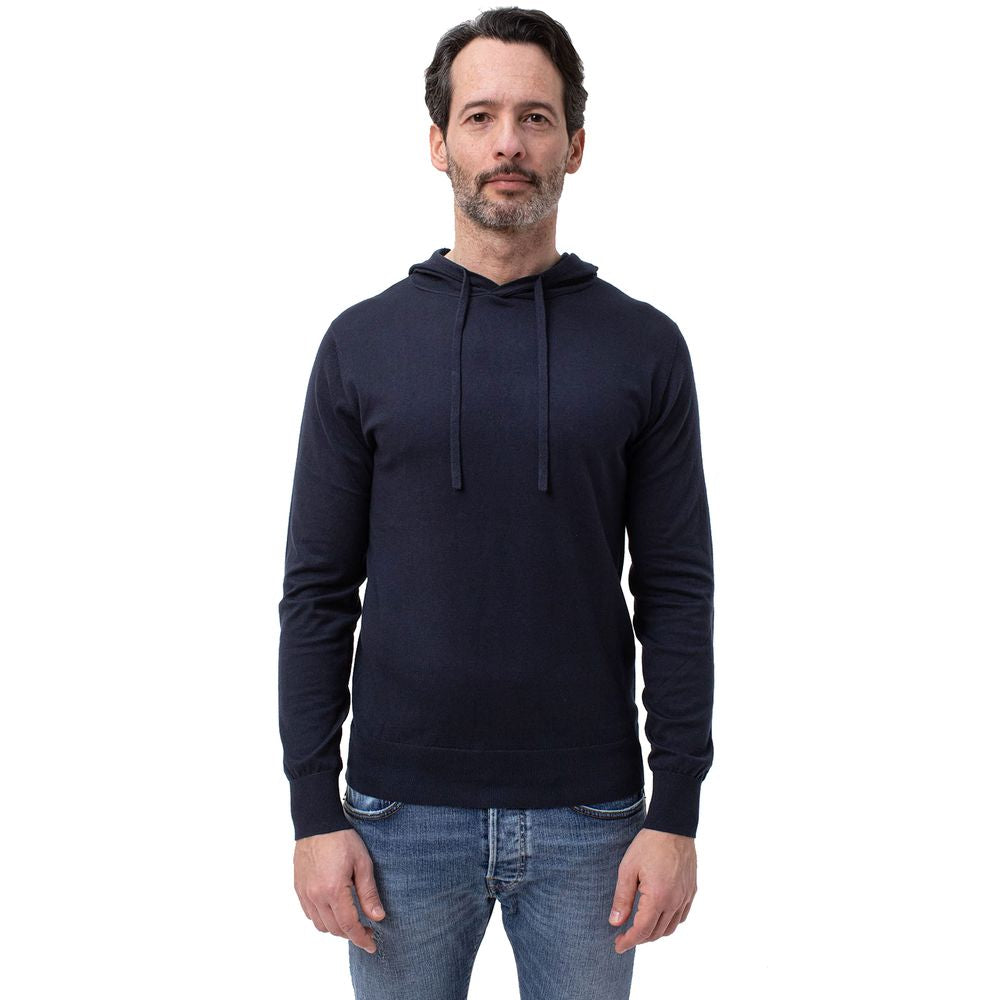 Blue Cotton Men Hoodie