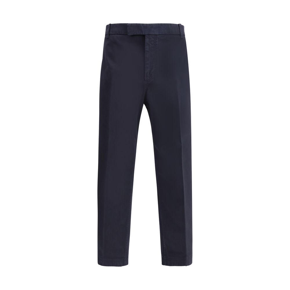 Blue Cotton Casual Pants