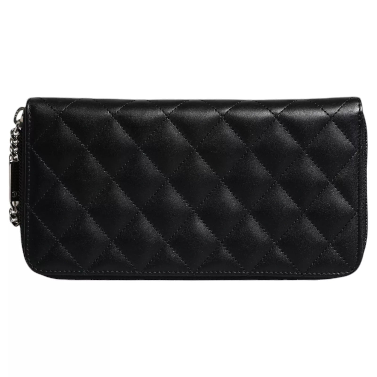 Black Quilted Leather Logo CC Continental Zip Wallet