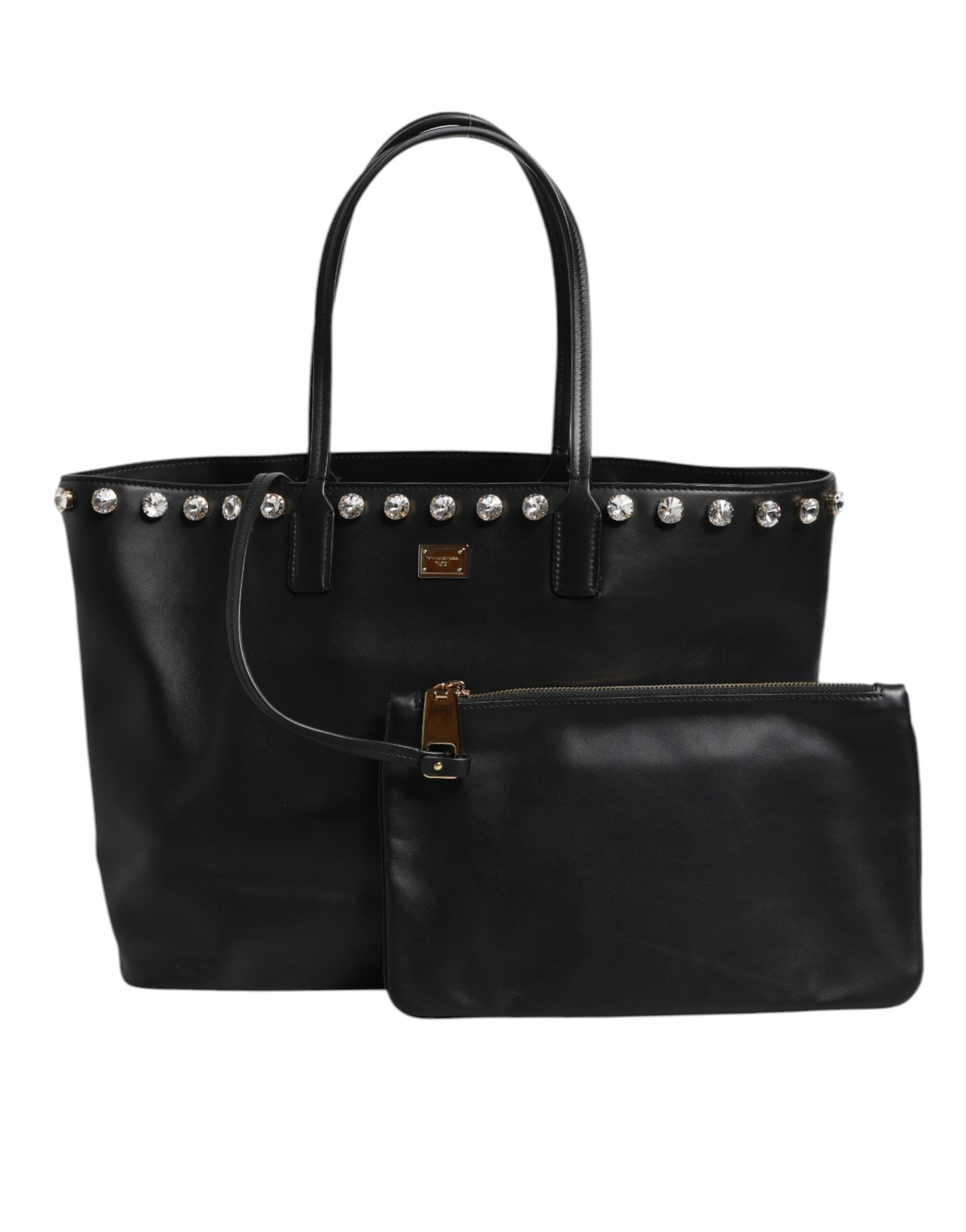 Black Crystal Leather Shopping Women Tote Bag
