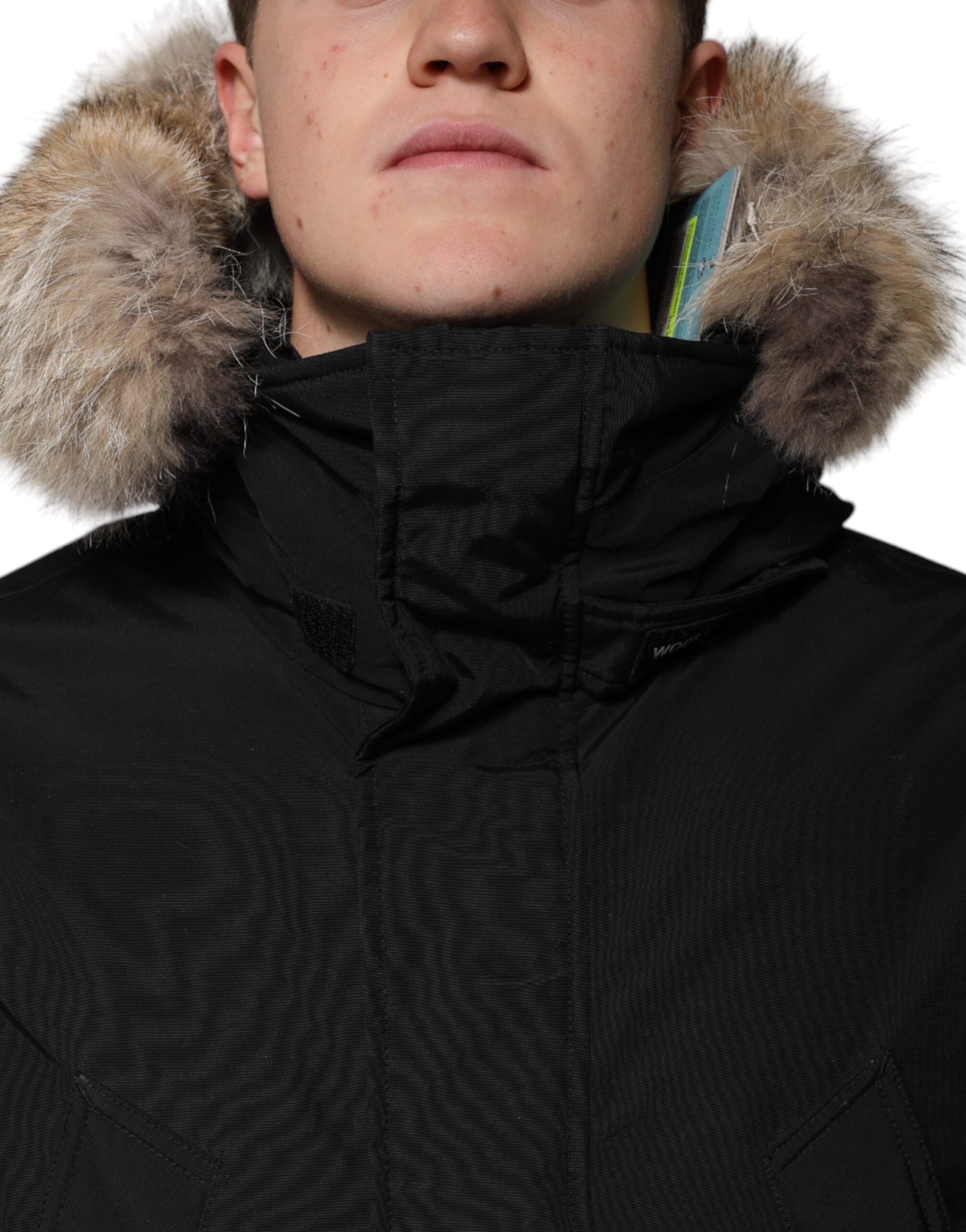 Black Hooded Long Sleeves Fur Shearling Coat Jacket