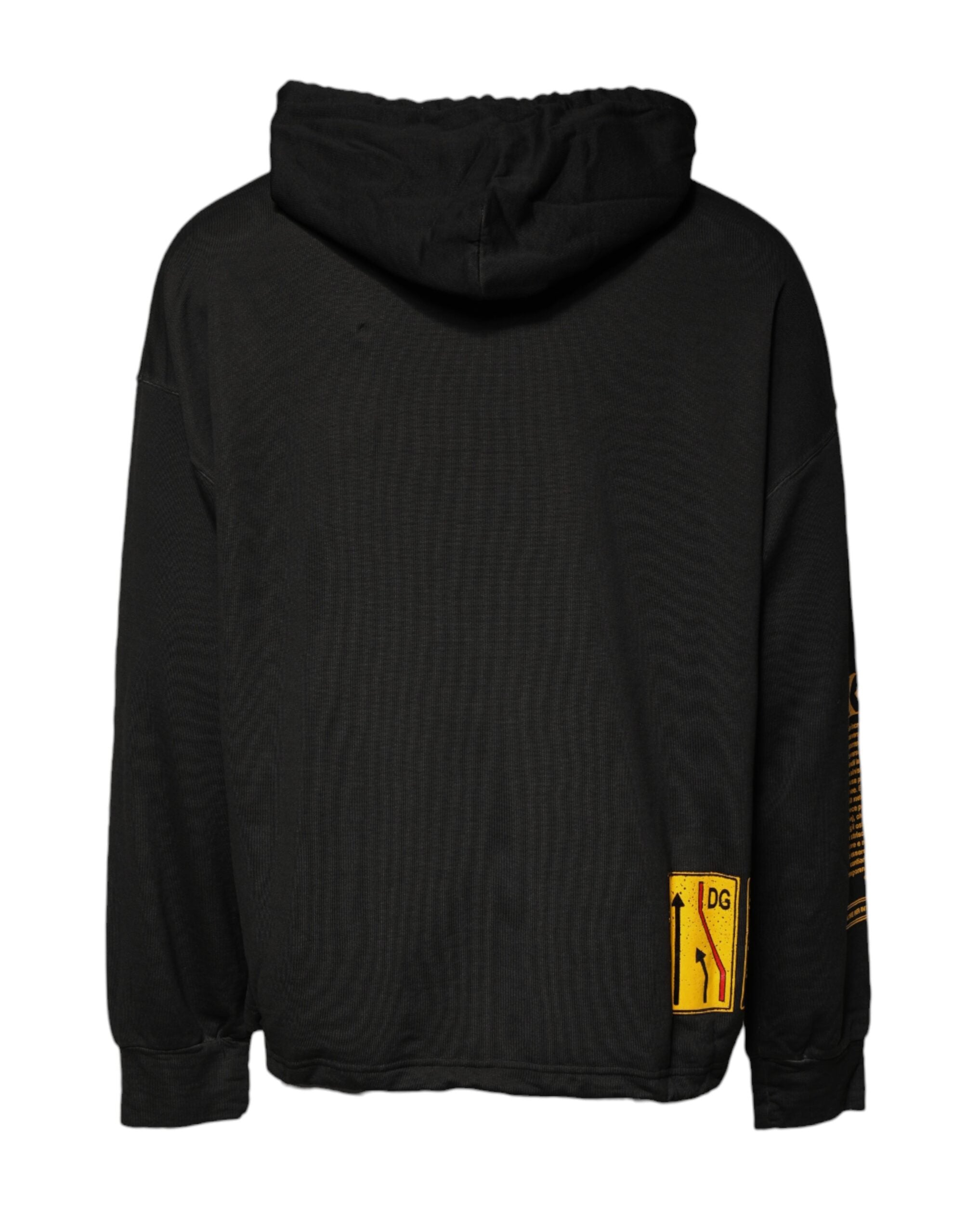 Black Cotton Hooded DG Shield Pullover Sweater