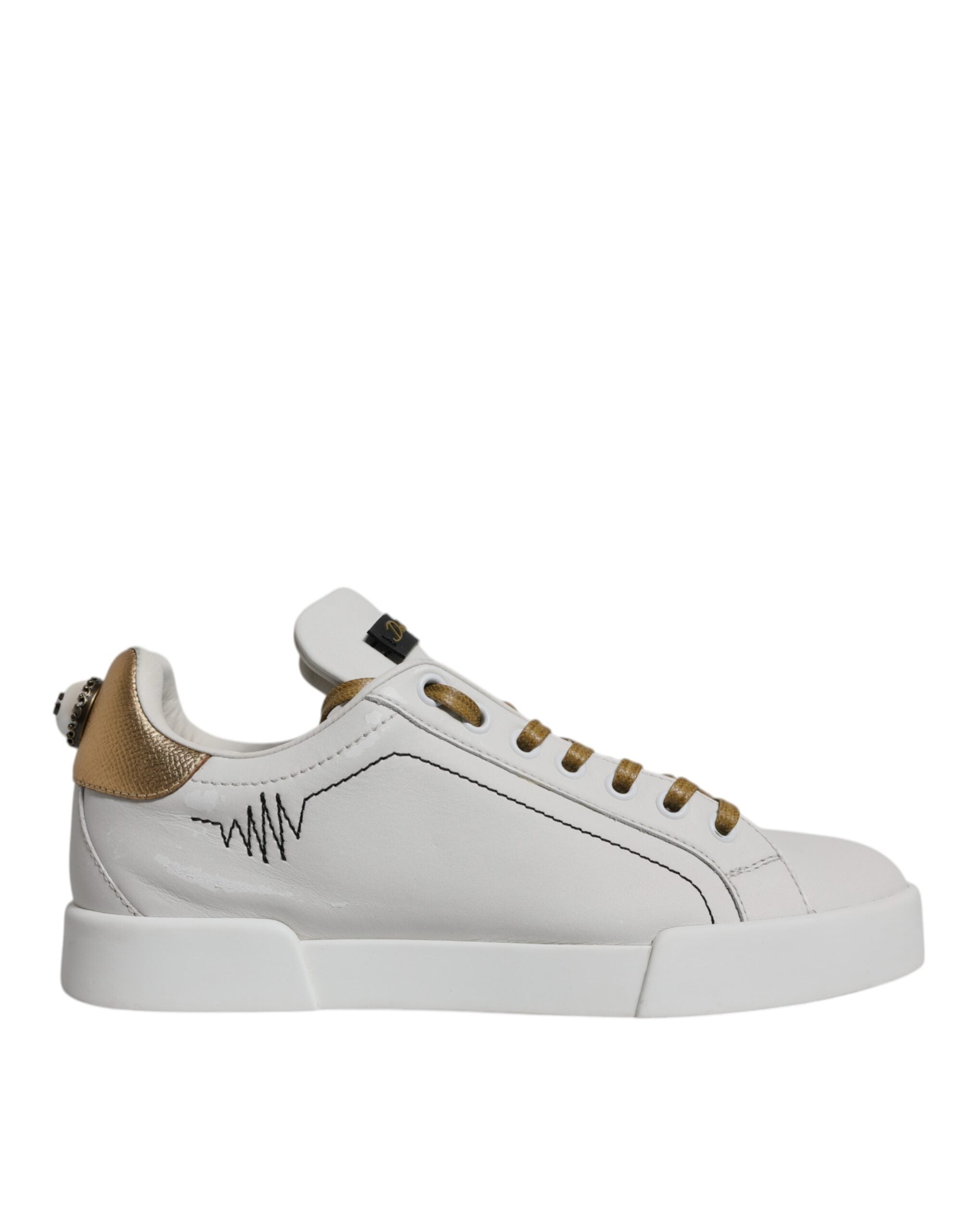 White Gold Leather Low Top Sneakers Shoes