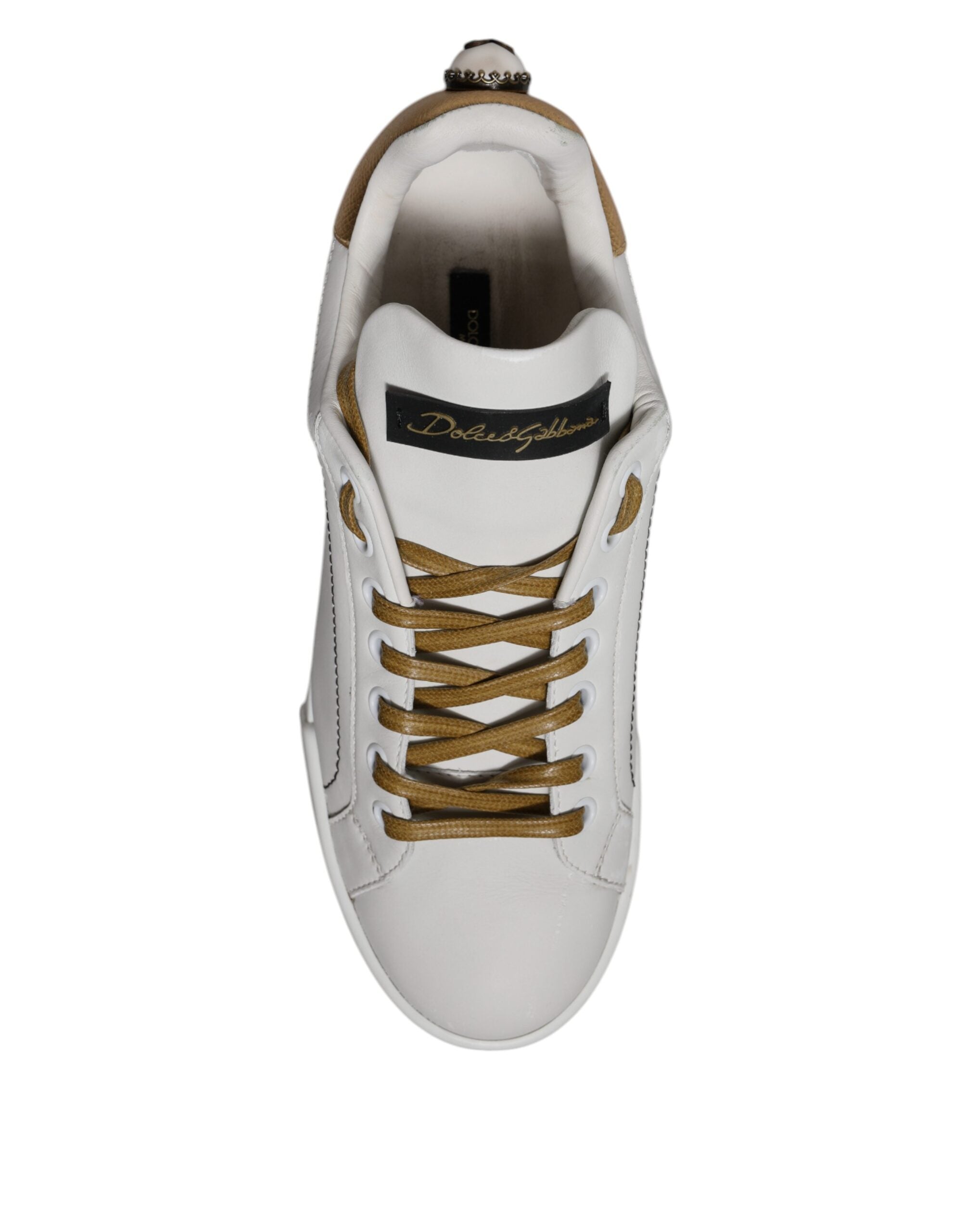 White Gold Leather Low Top Sneakers Shoes