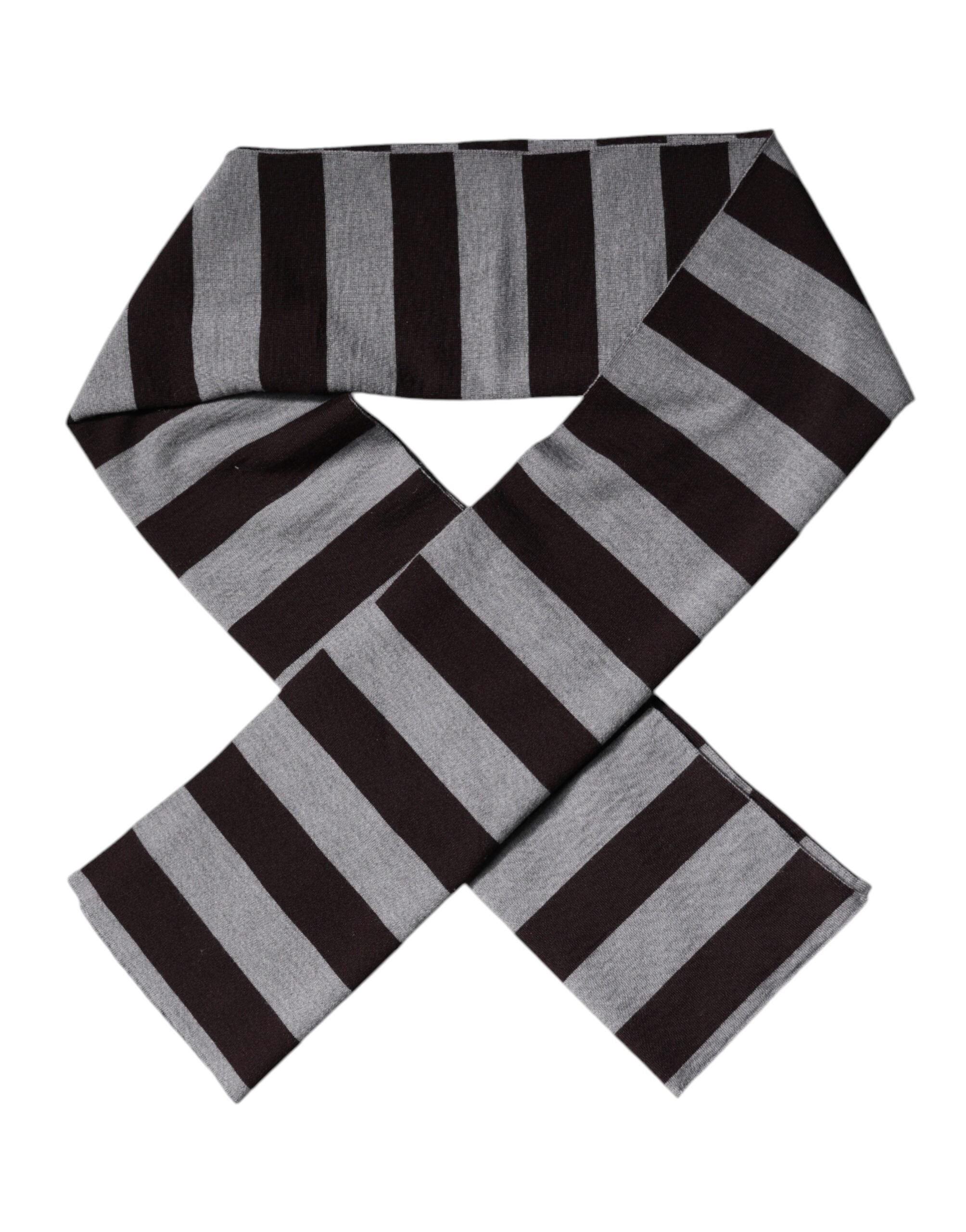Black Gray Stripes Wool Neck Wrap Scarf