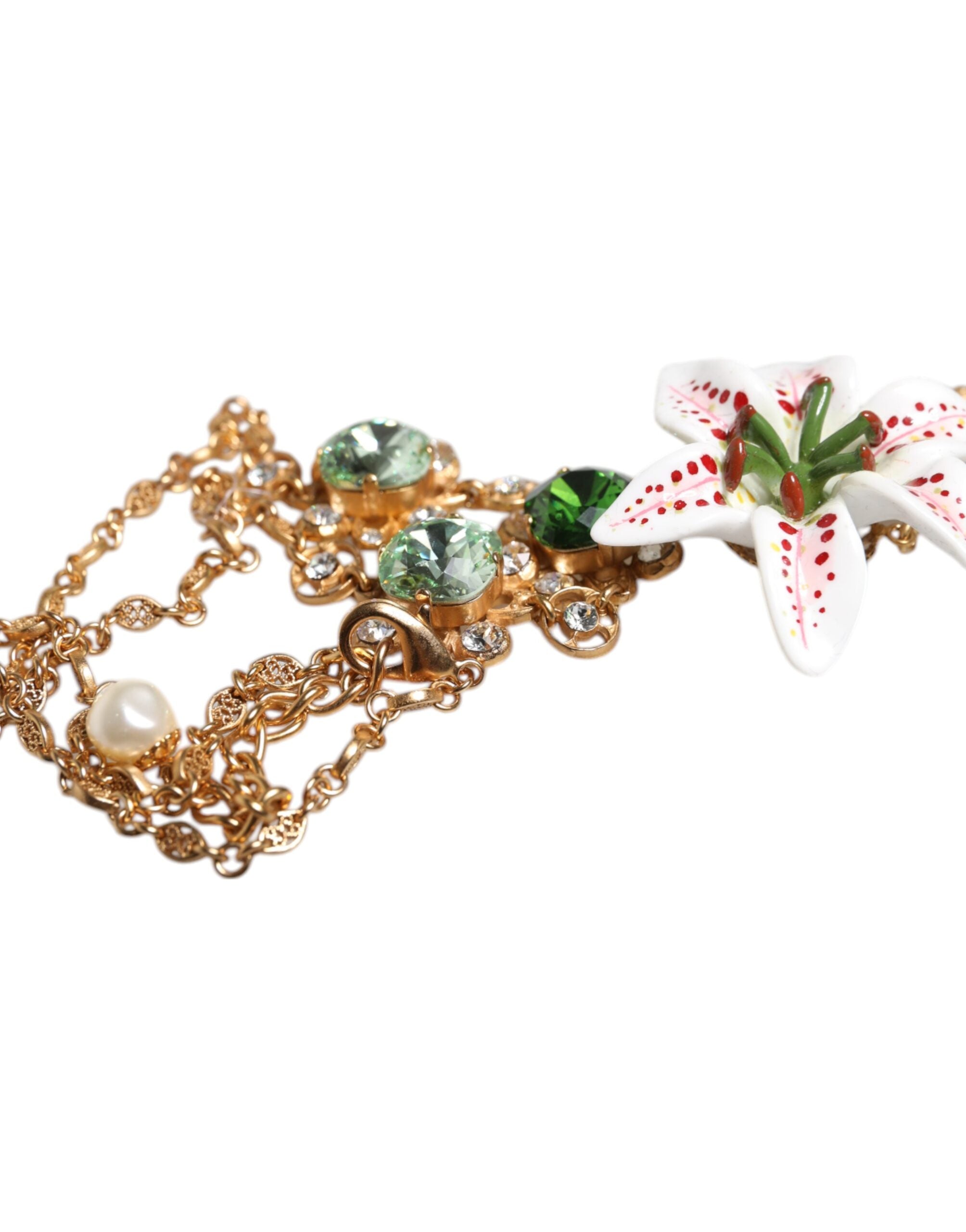 Gold Brass Lily Crystal Sacred Heart Pendant Necklace