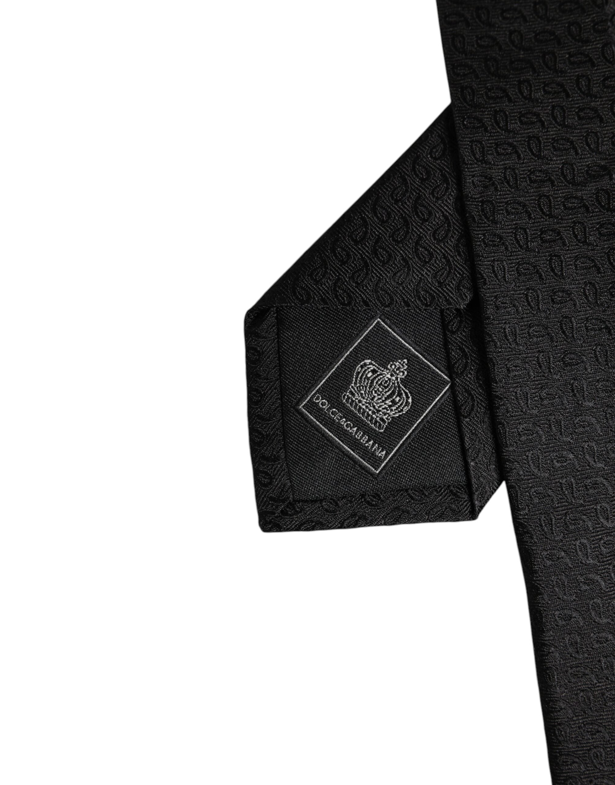 Black Patterned Silk Adjustable Necktie Tie