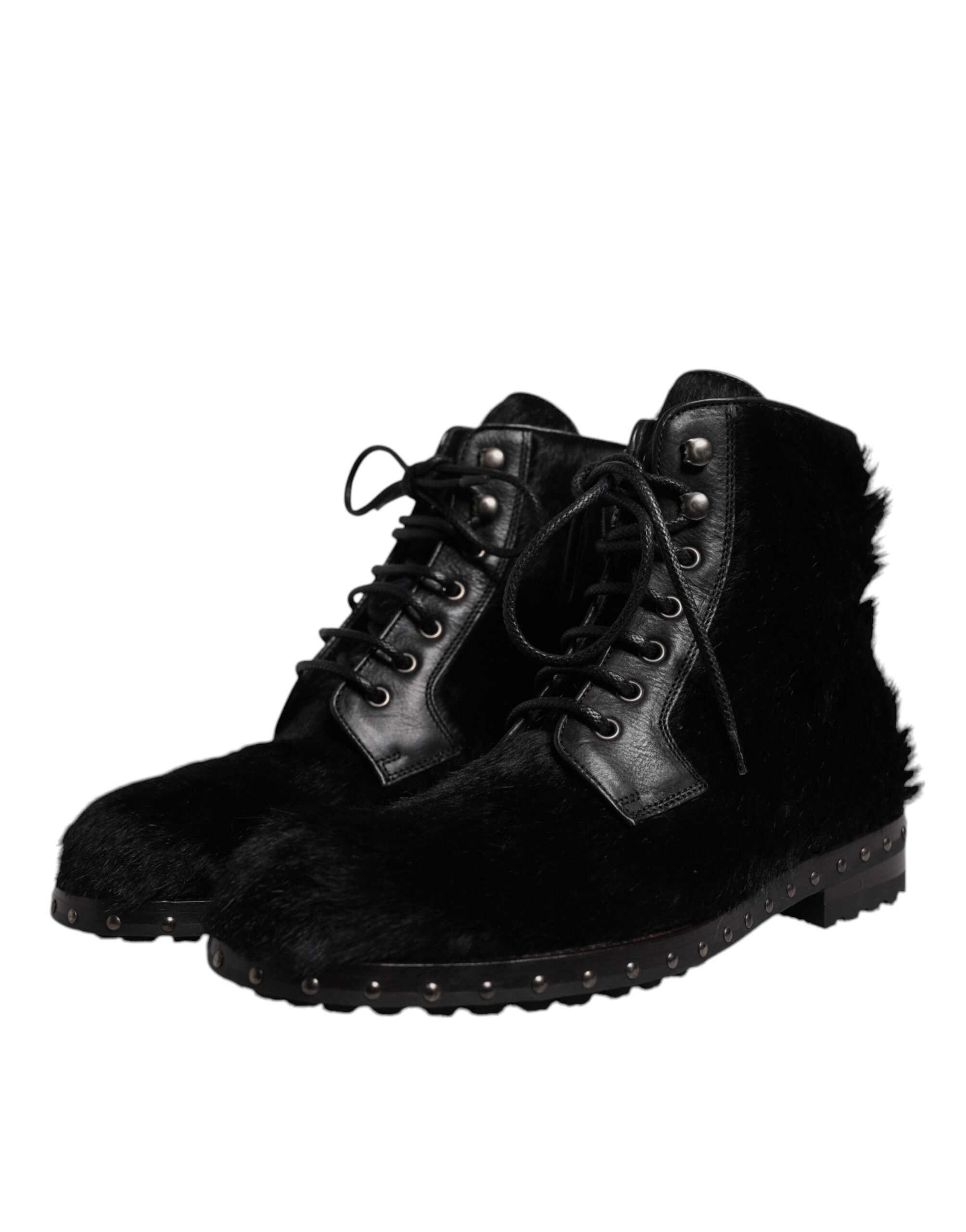 Black Pony Style Leather Mid Calf Boots Shoes