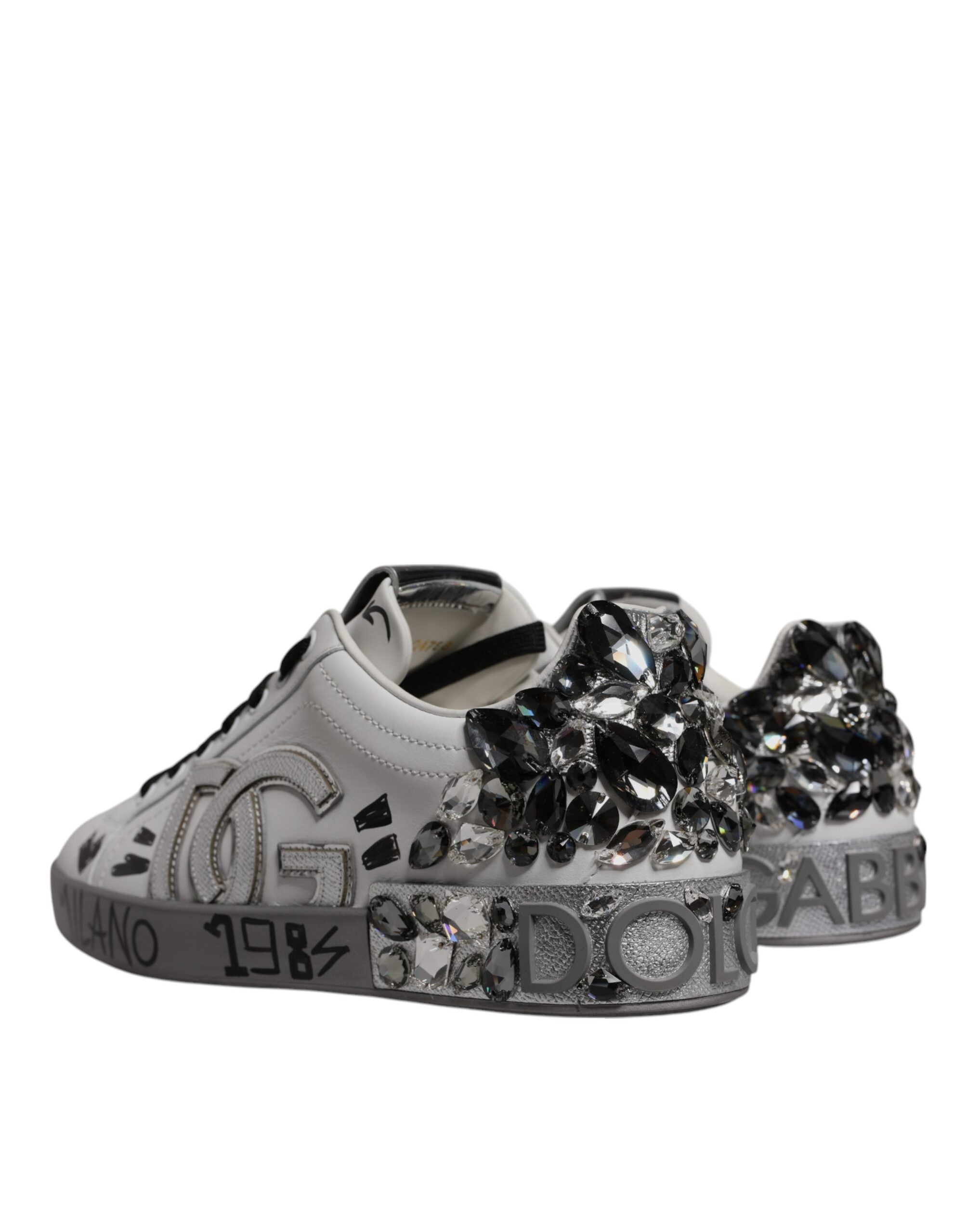 White Silver Crystal Logo Portofino Sneakers Shoes