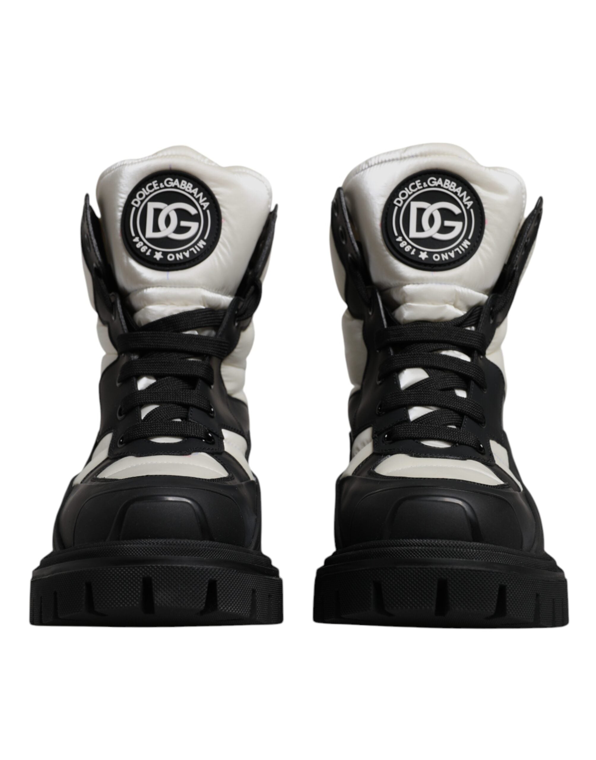 Black White Padded Mid Calf Lace Up Boots Shoes