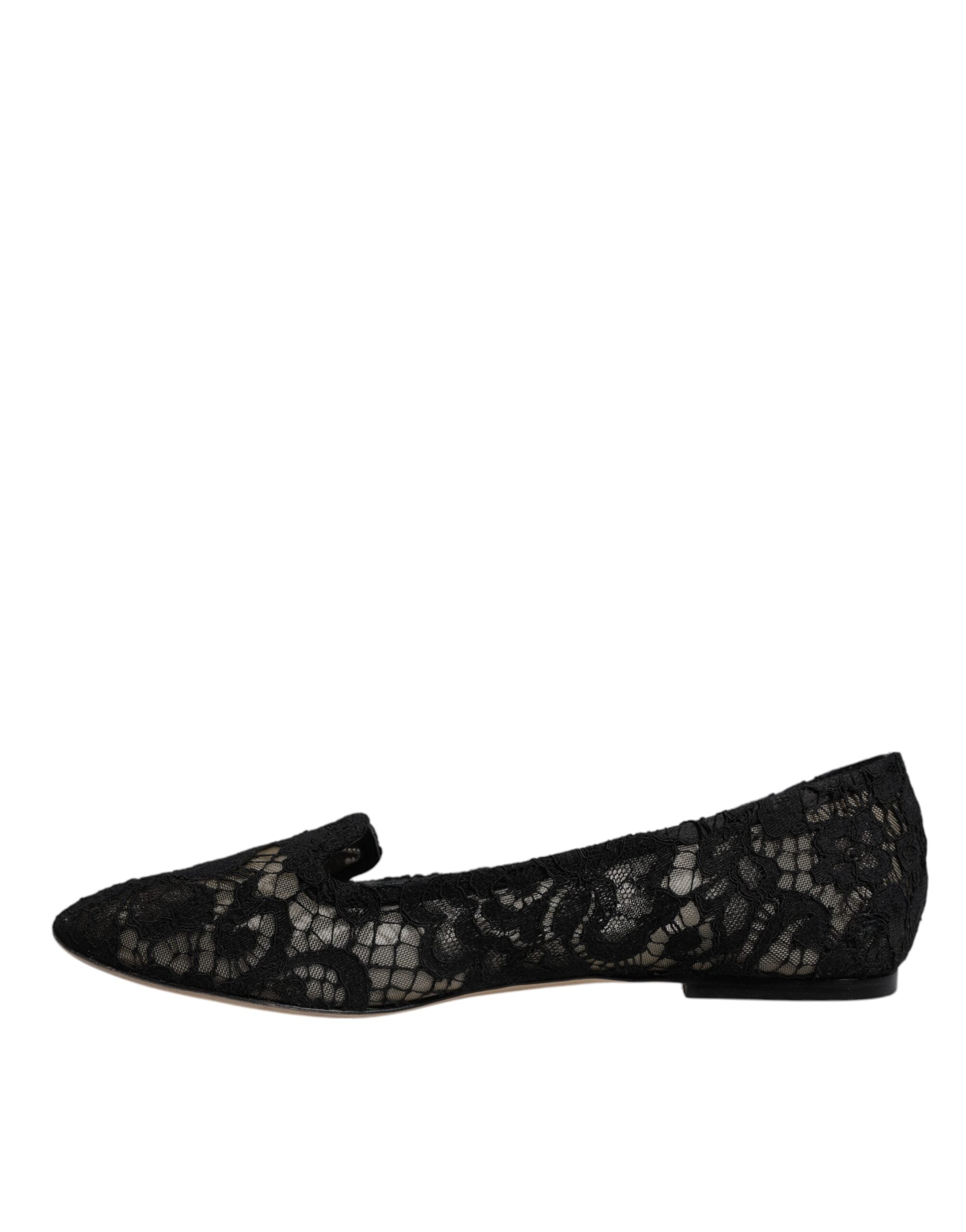Black Taormina Lace Slip On Flats Shoes
