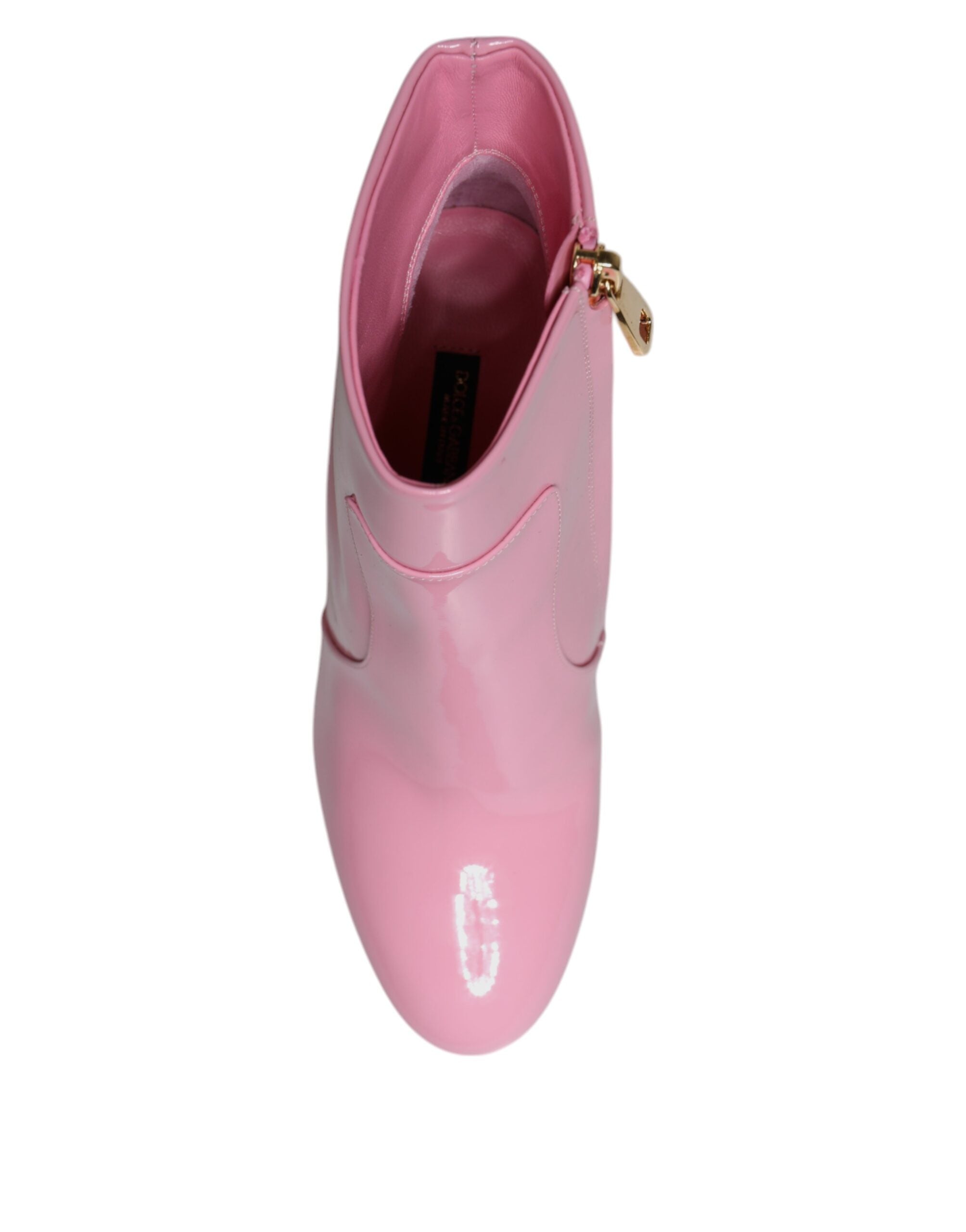 Pink Patent Leather Heel Mid Calf Boots Shoes