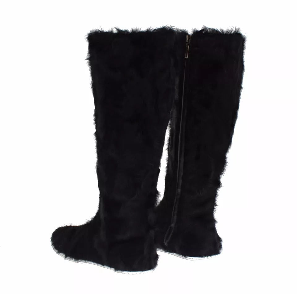 Black Xiangao Lamb Fur Leather Boots Shoes