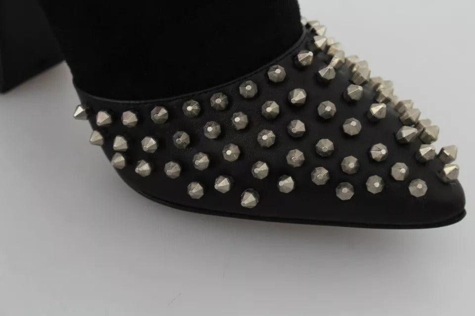 Black Suede Studded Heels Ankle Boots Shoes