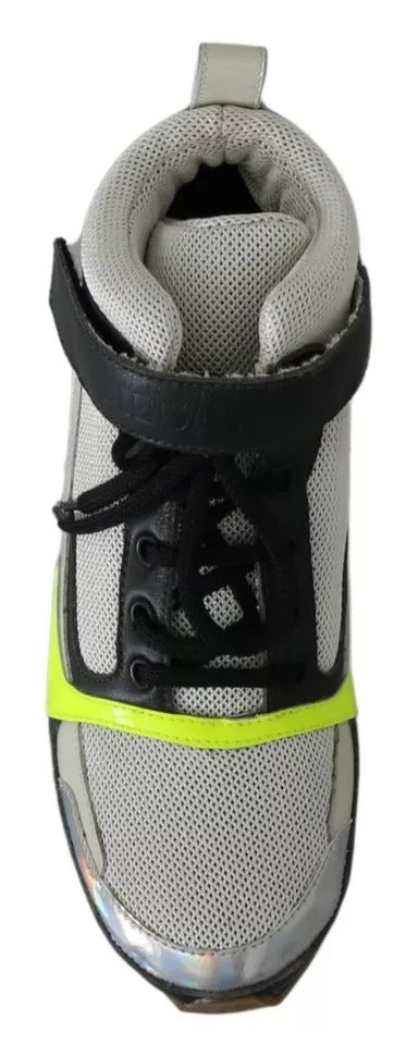 Fog Gray Neon Green Black Lace-Up Strap Shoes