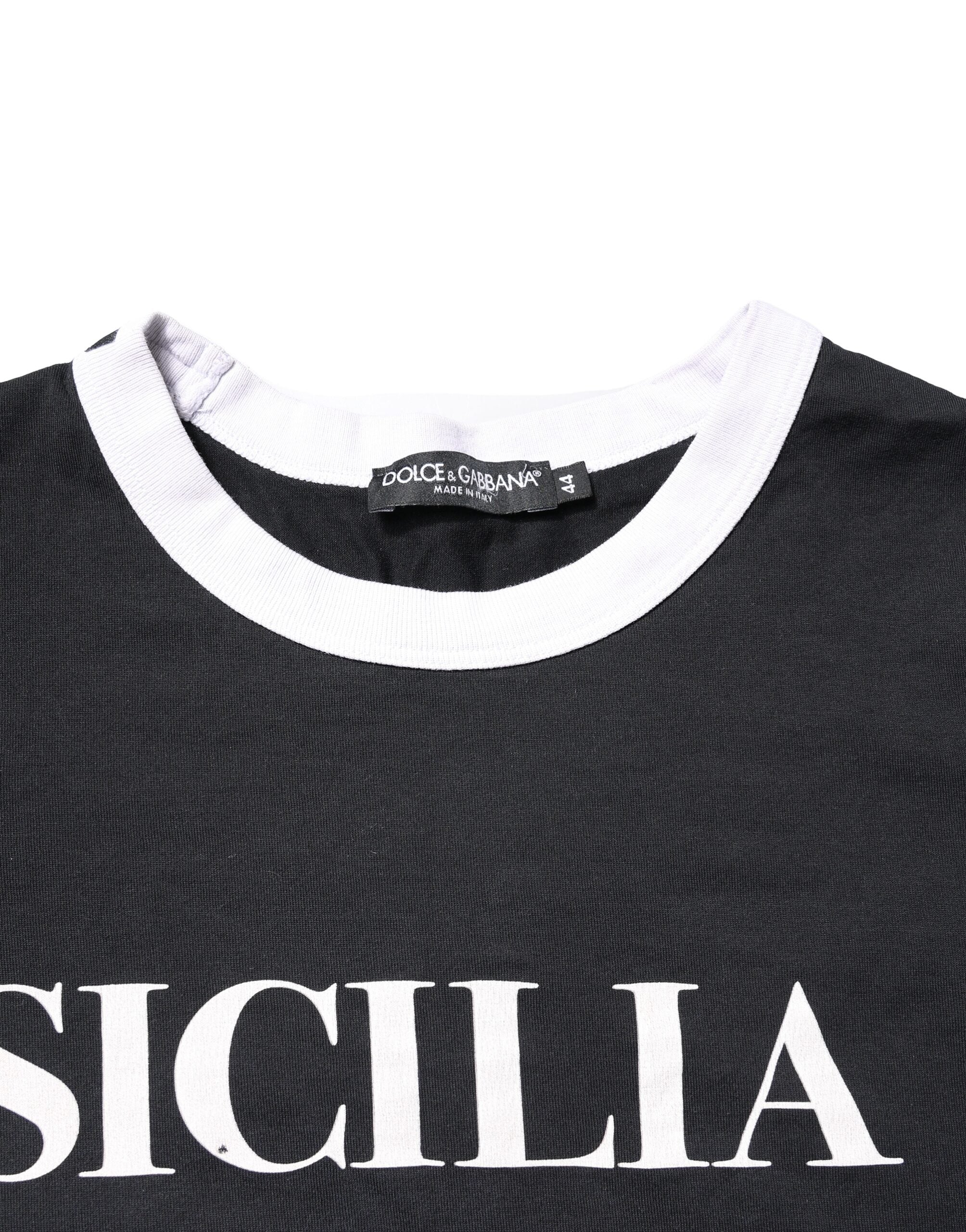 Black Sicilia Crew Neck Short Sleeve T-shirt