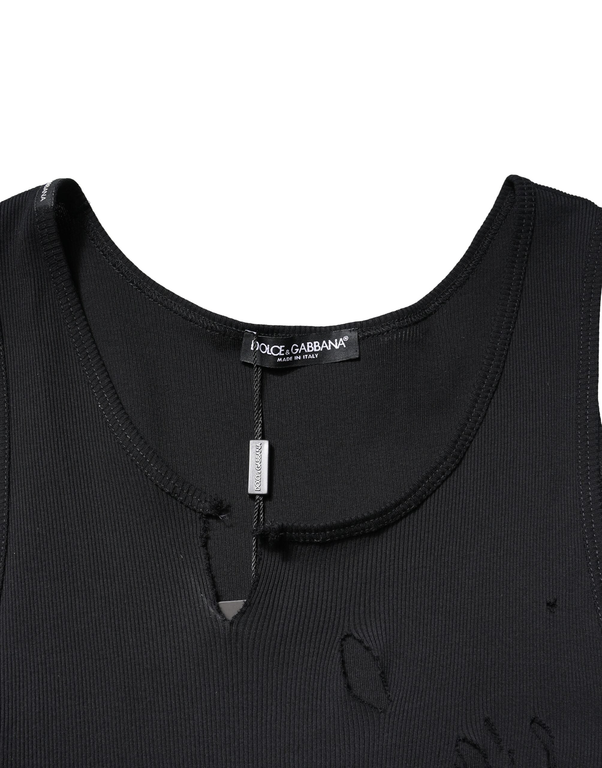 Black Cotton Rip Style Sleeveless Men Tank T-shirt