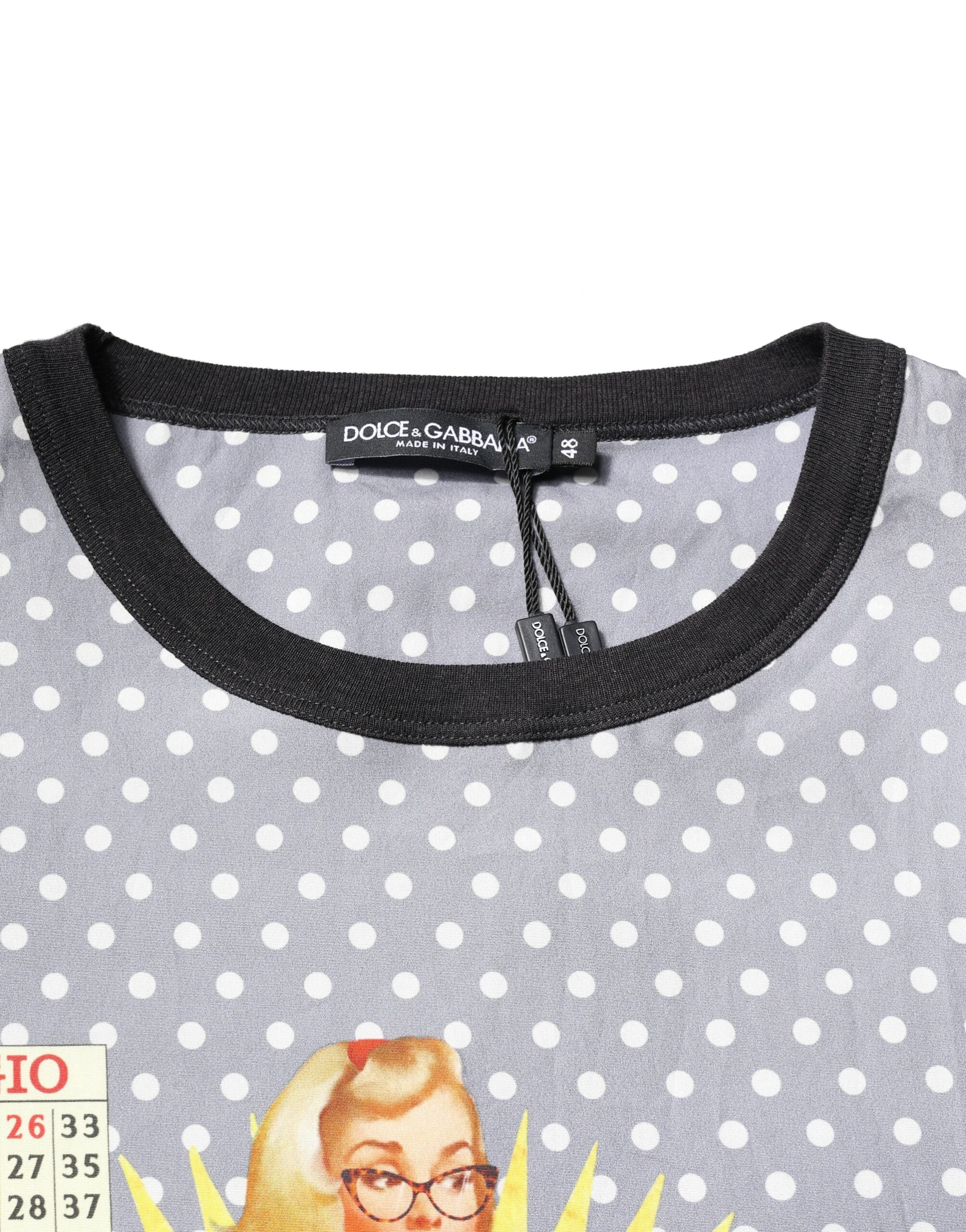 Gray Polka Dot Pin-Up Print Crew Neck T-shirt