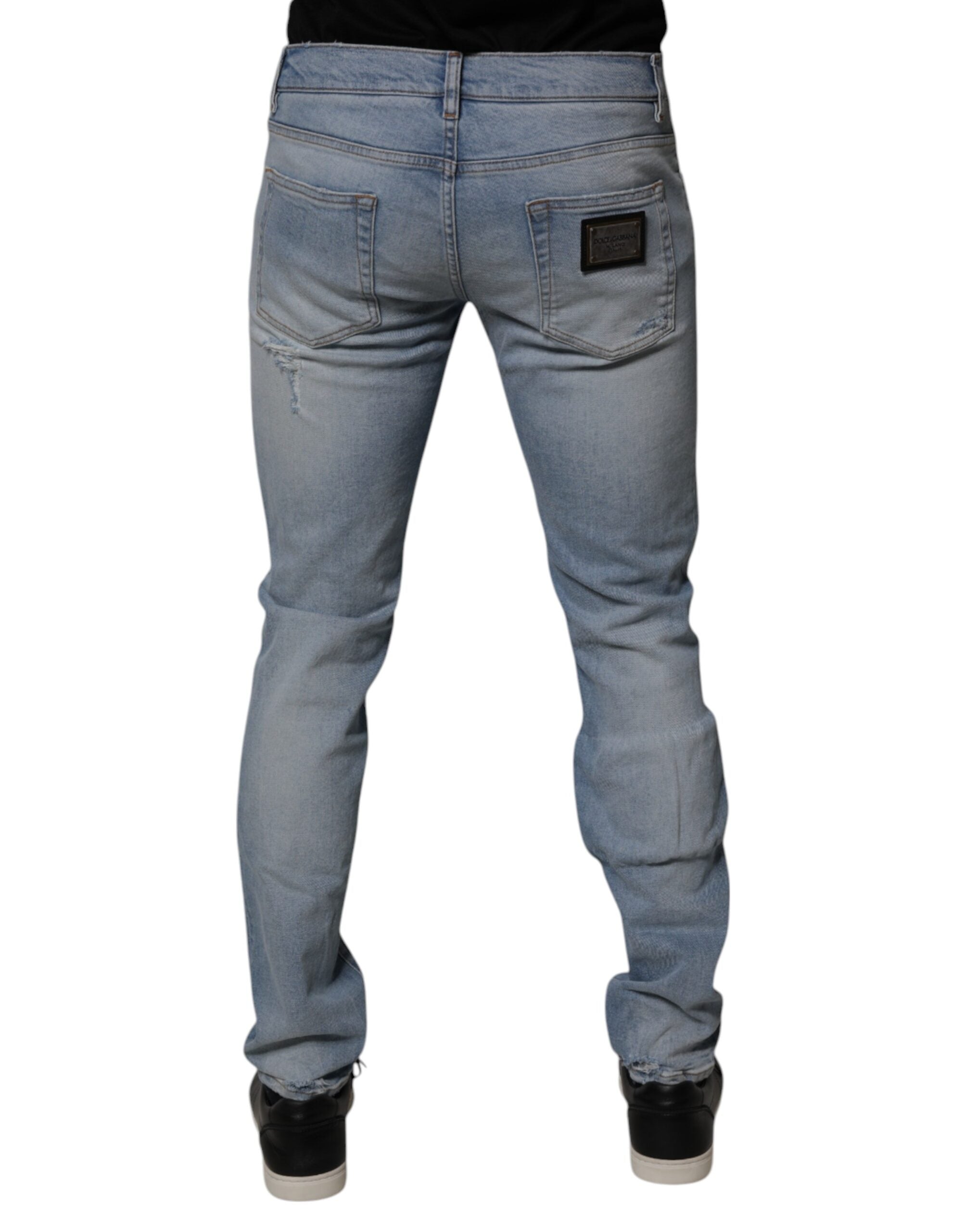 Blue Tattered Cotton Skinny Men Denim Jeans