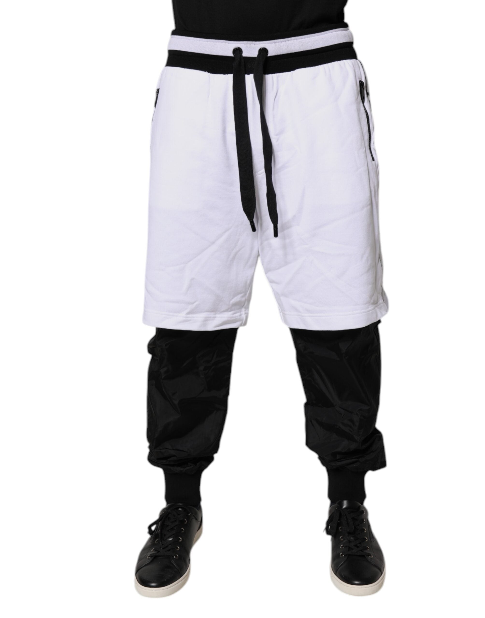 Black White Cotton Layered Sweatpants Pants