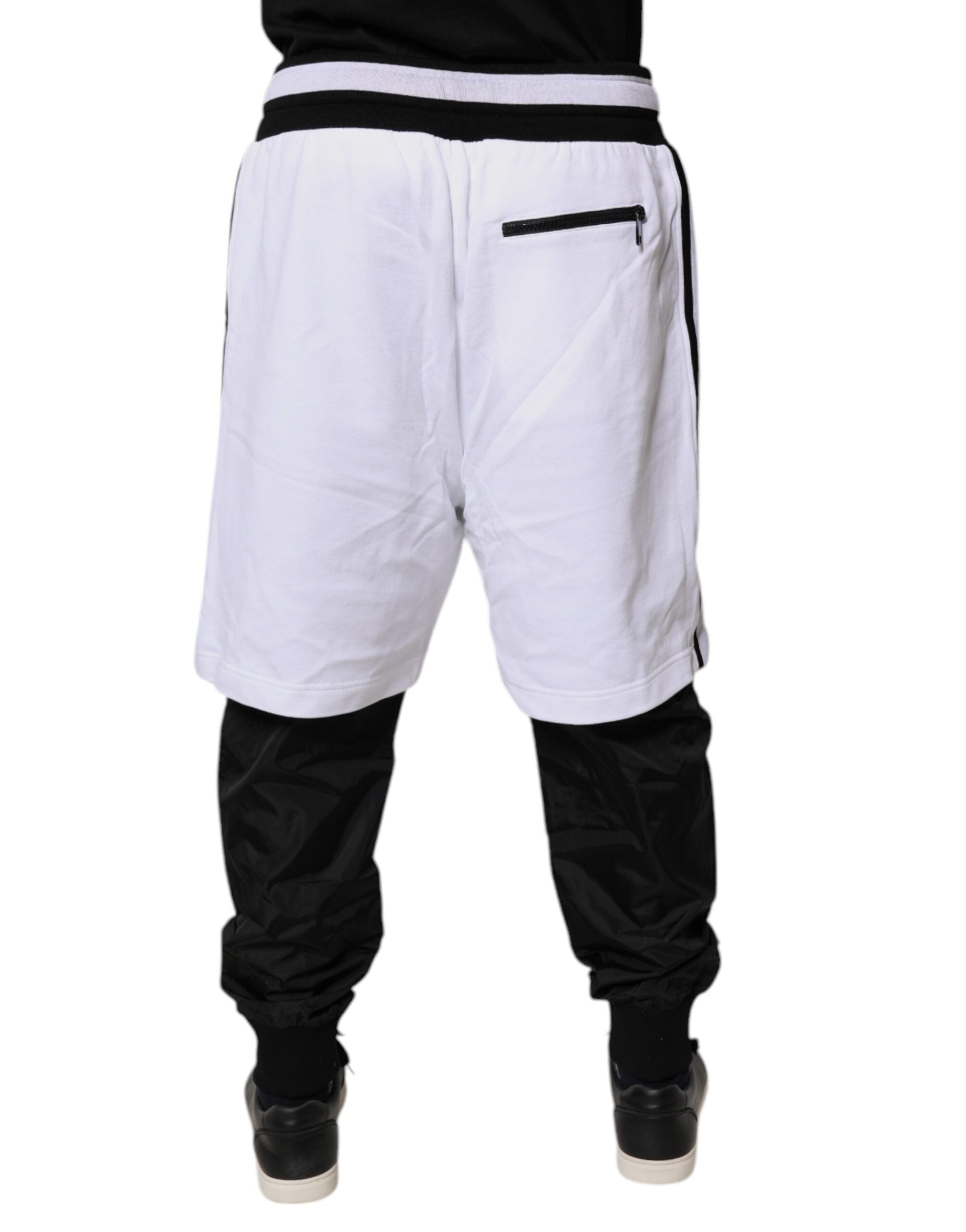 Black White Cotton Layered Sweatpants Pants