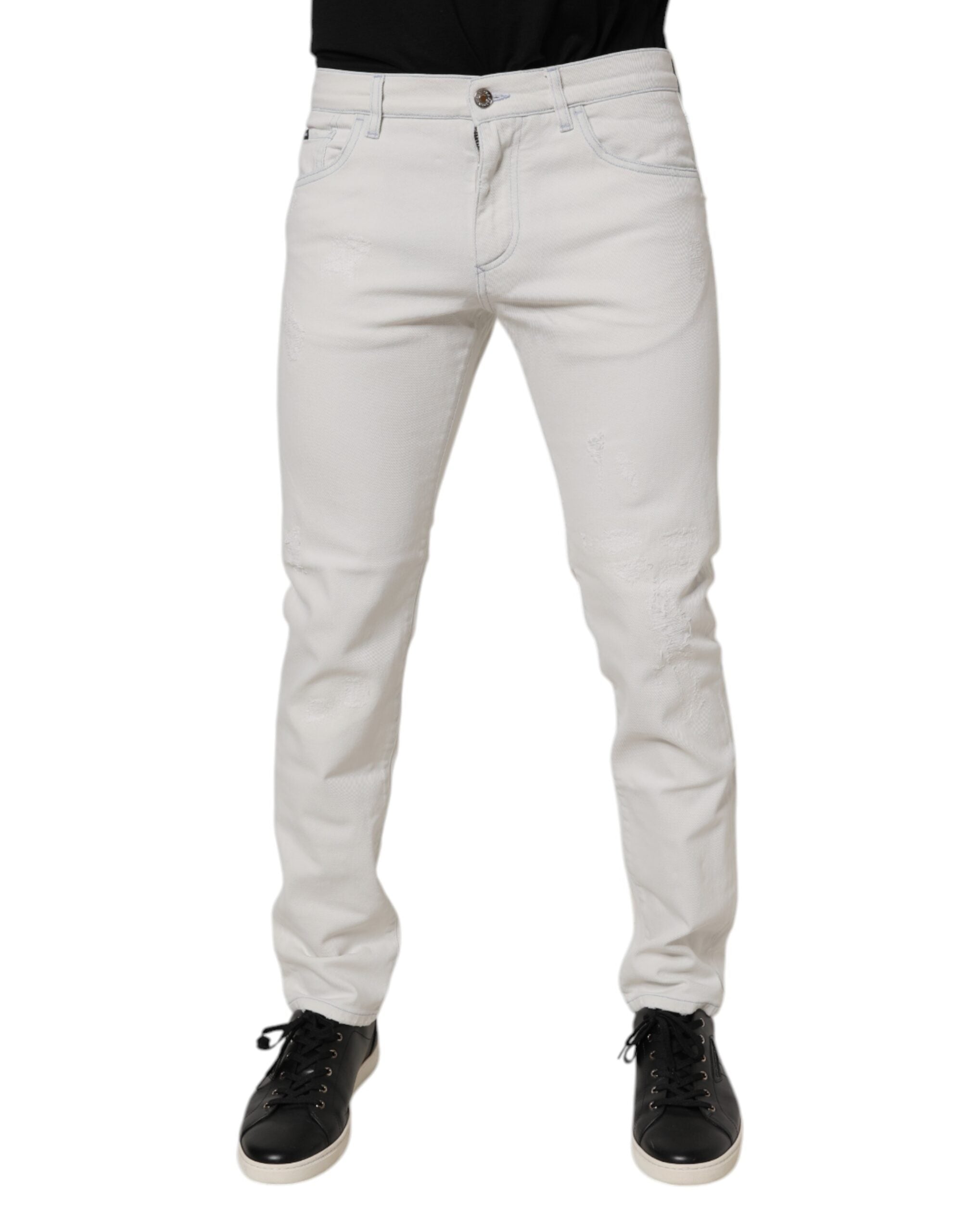 White Cotton Stretch Skinny Slim Denim Jeans