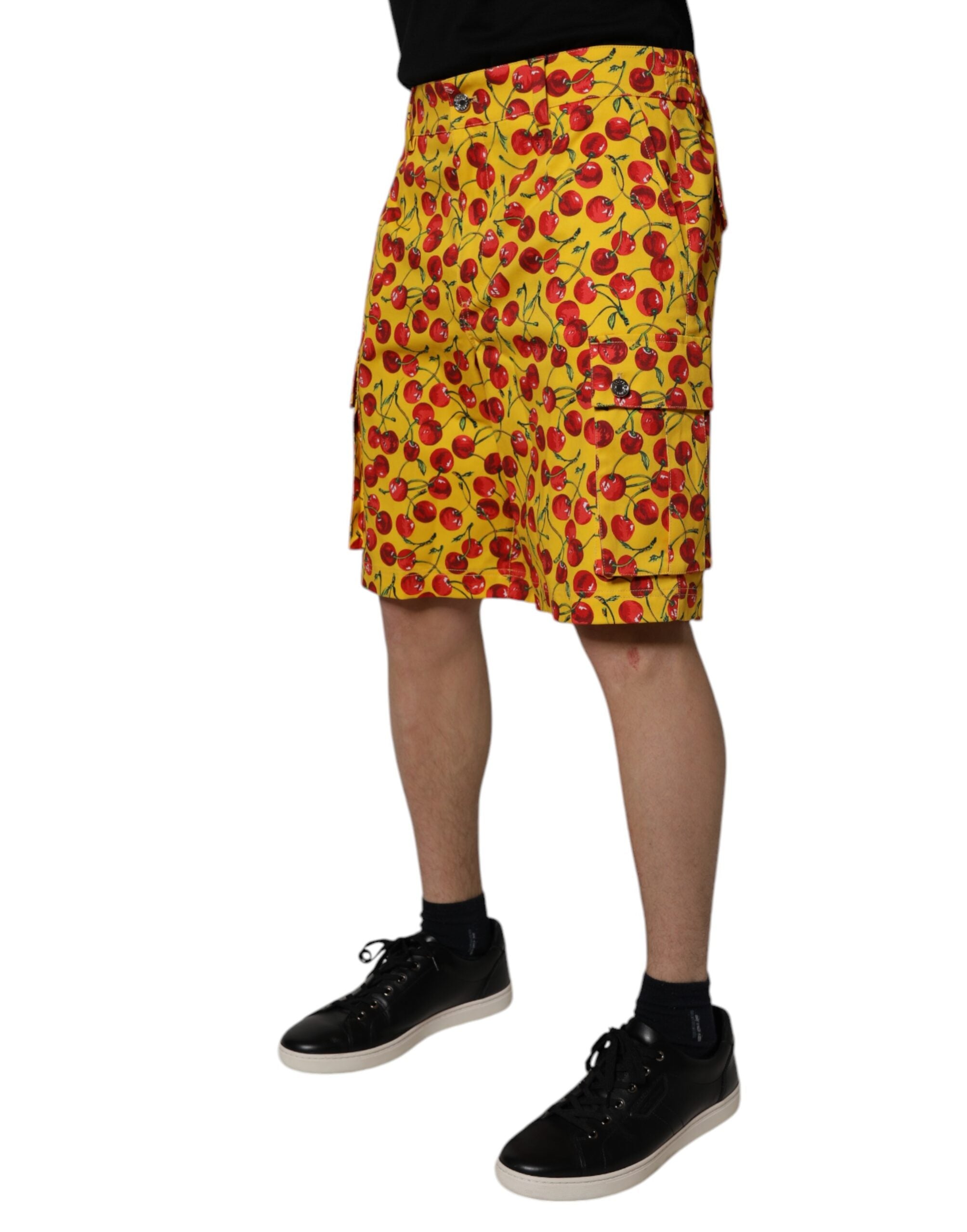 Yellow Cherry Print Cotton Men Bermuda Shorts