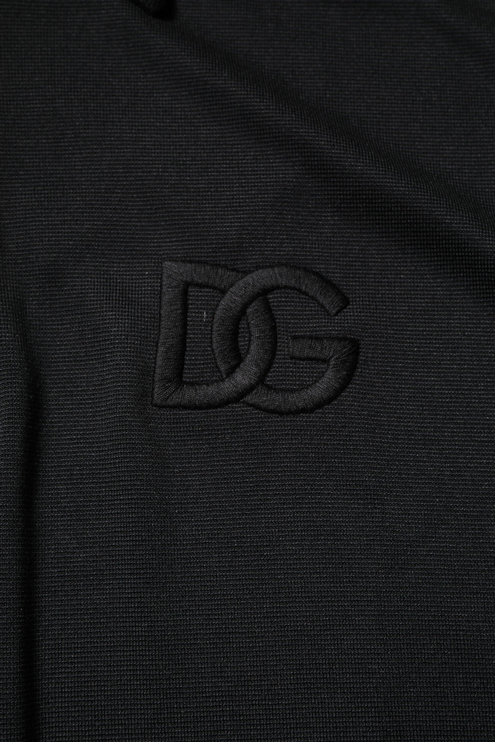 Black Polyester DG Logo Collared Polo T-shirt