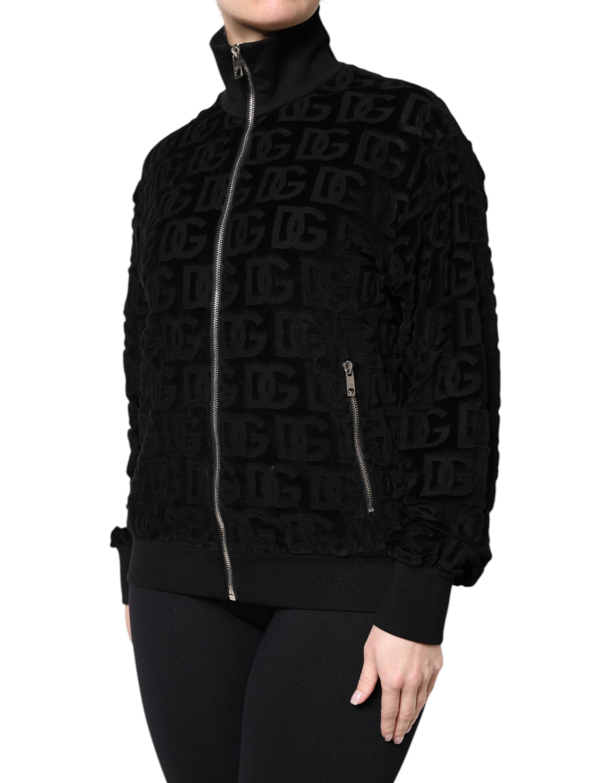 Black Logo Monogram Full Zip Bomber Jacket