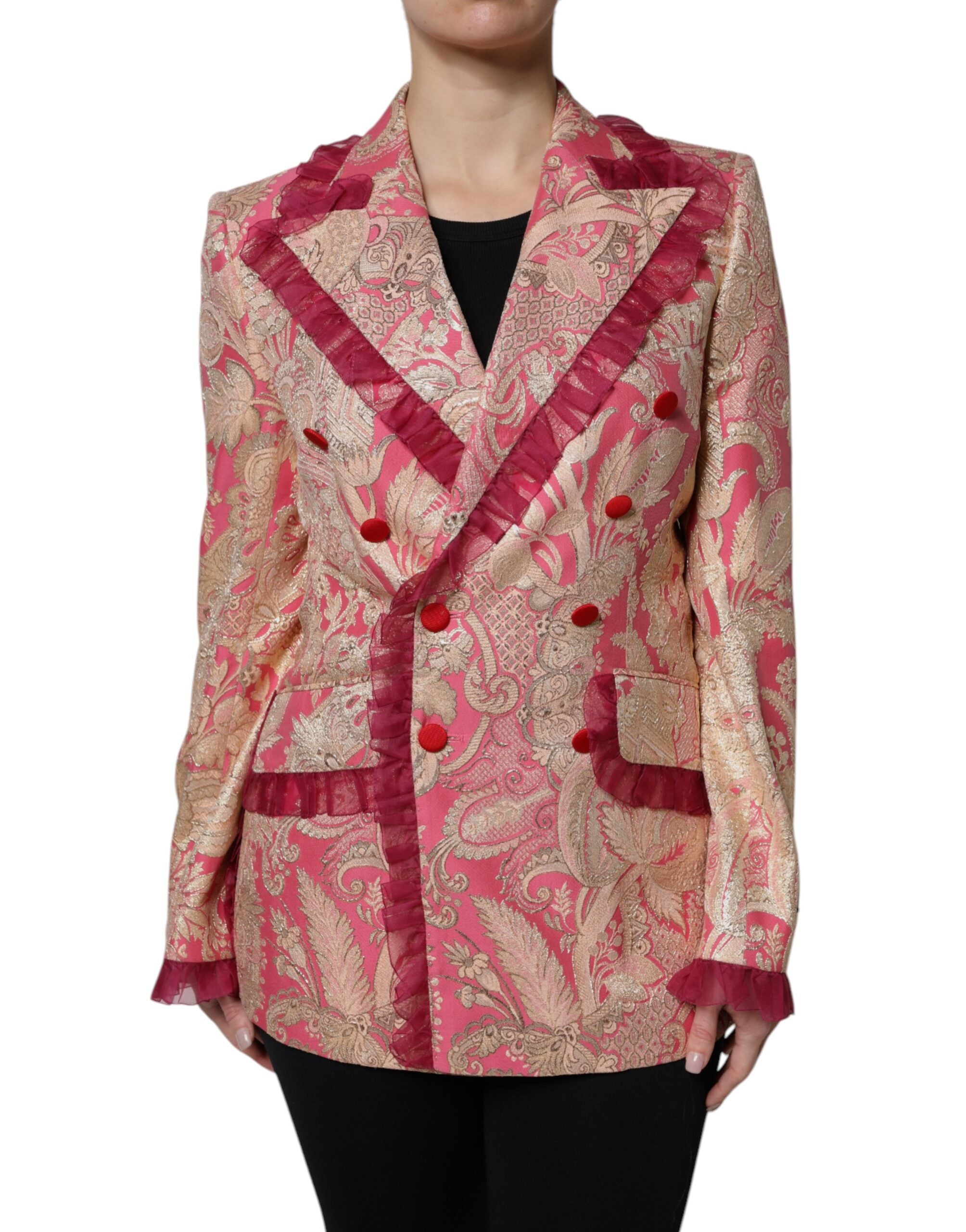 Pink Gold Jacquard Nylon Coat Blazer Jacket