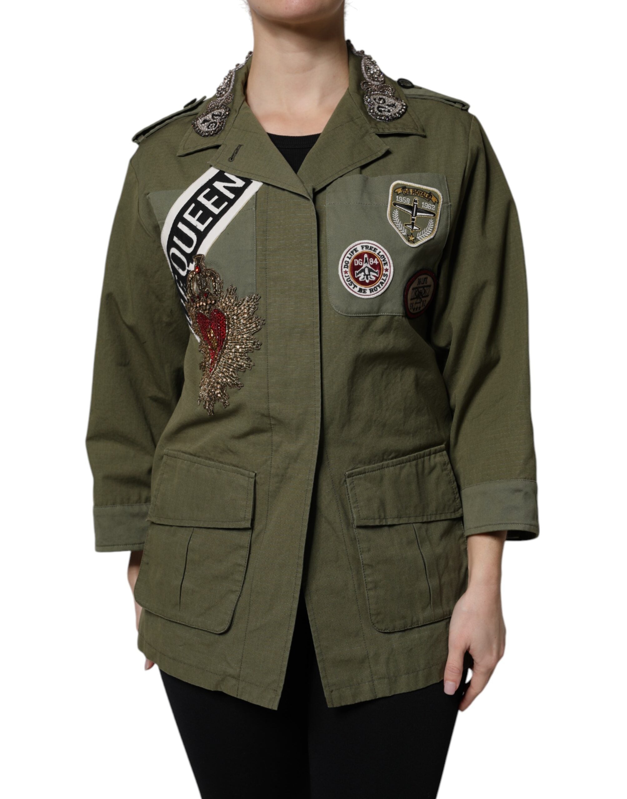 Military Green Queen Embellished Coat Jacket