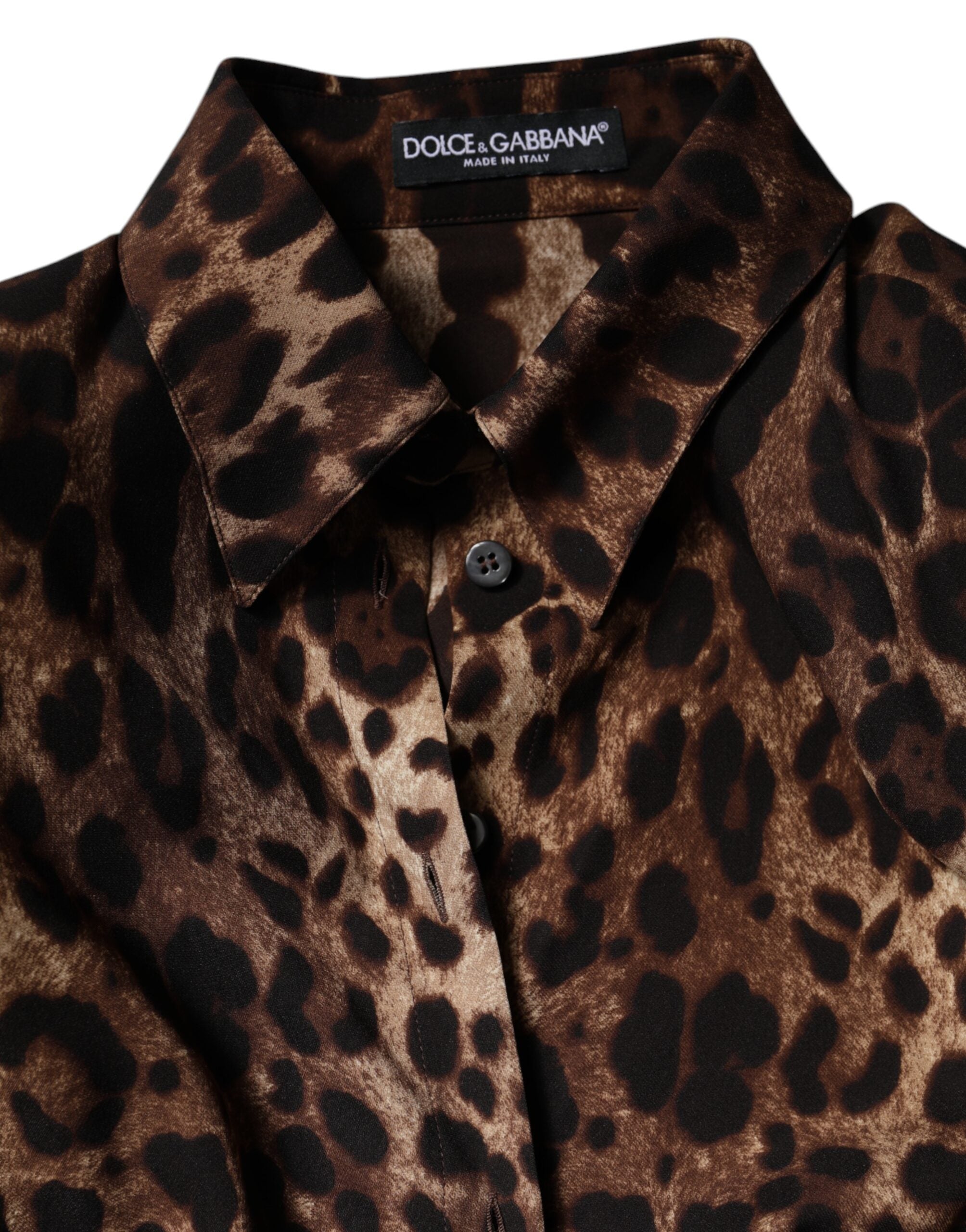 Brown Leopard Silk Button Down Coat Jacket