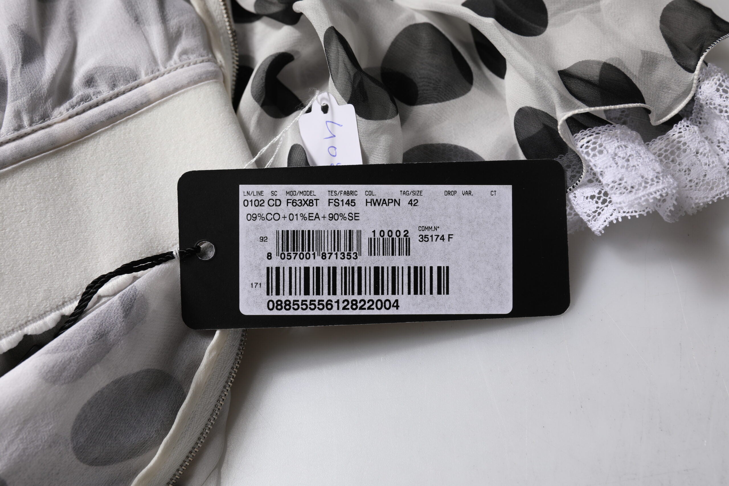 White Polka Dotted Silk Blend A-line Dress