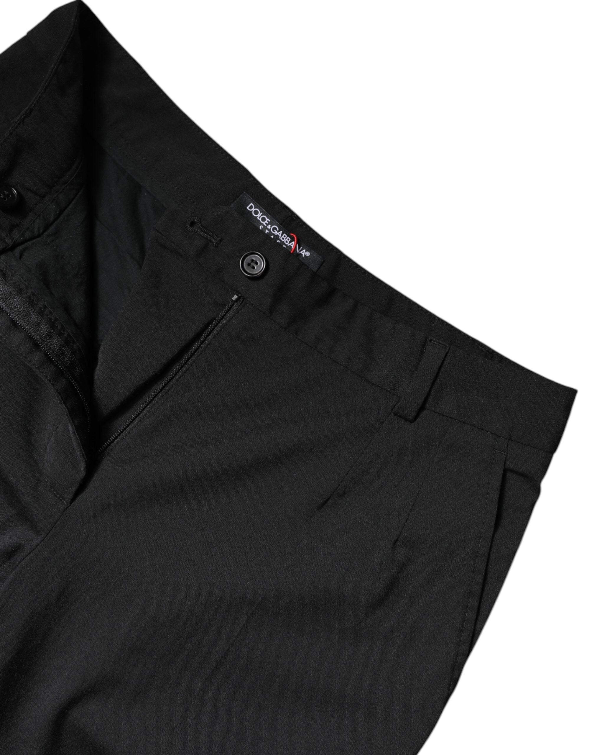 Black Polyester High Waist Slim Pants