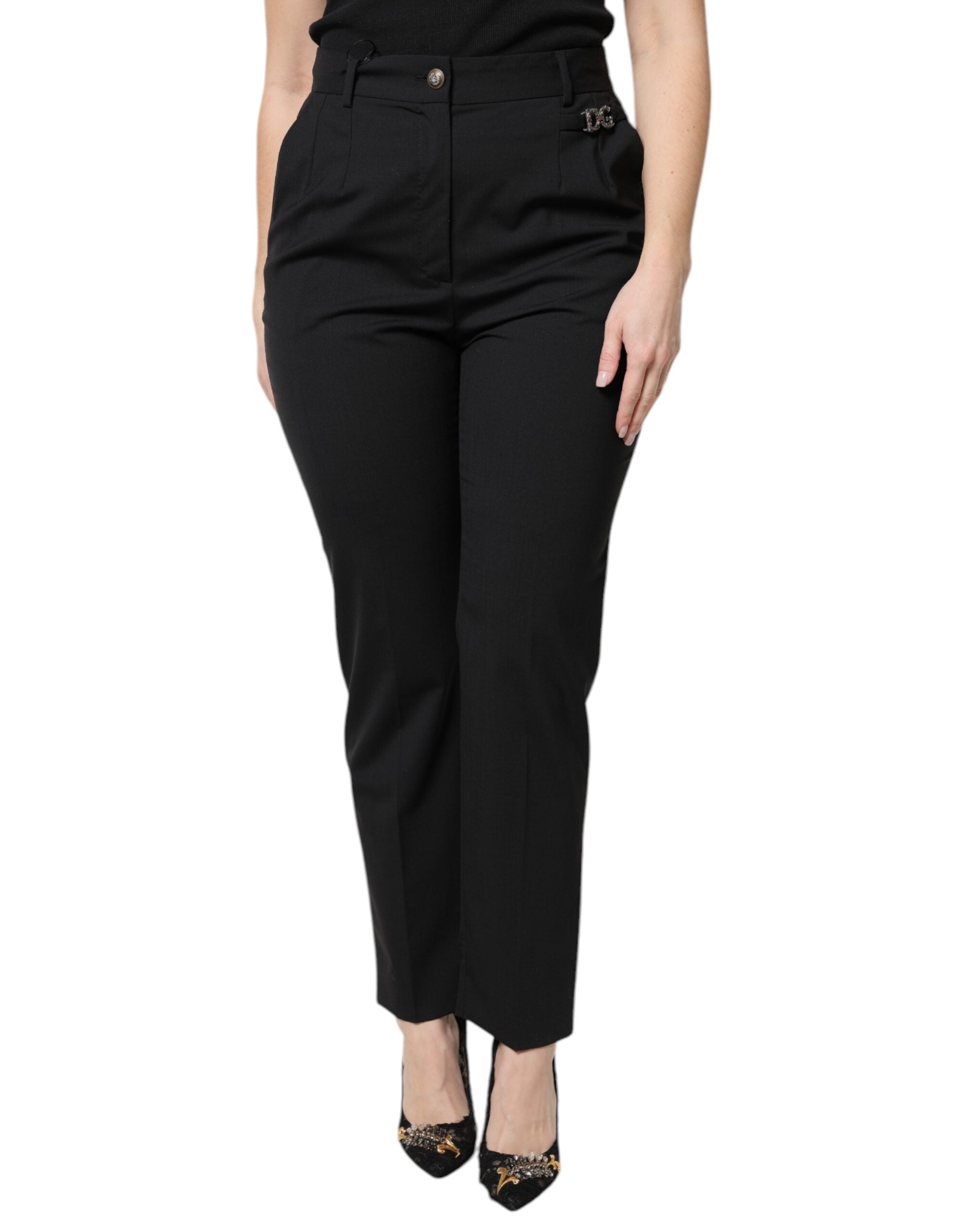 Black Polyester High Waist Dress Pants