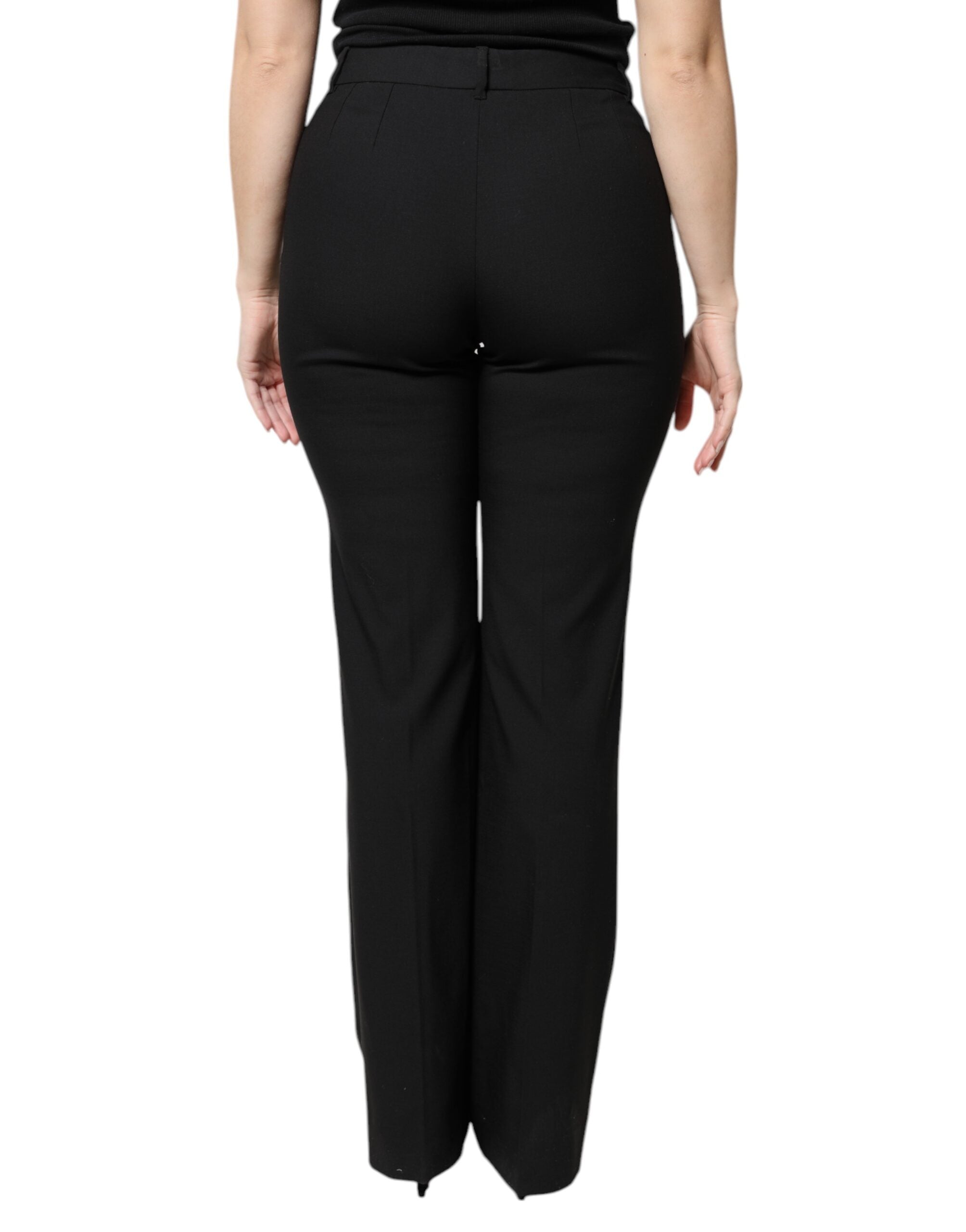 Black Wool High Waist Boot Cut Dress Pants