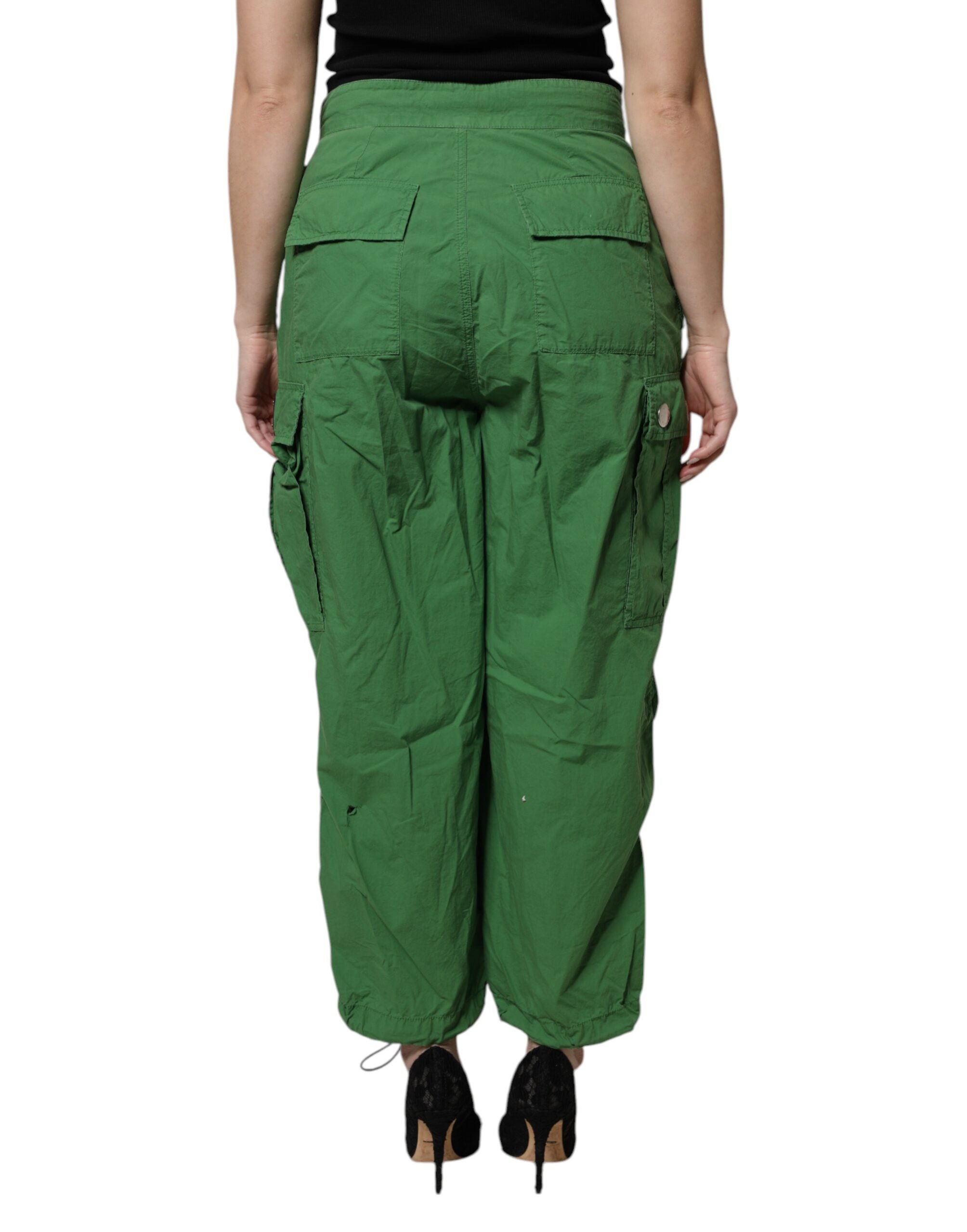 Green Cotton High Waist Cargo Pants
