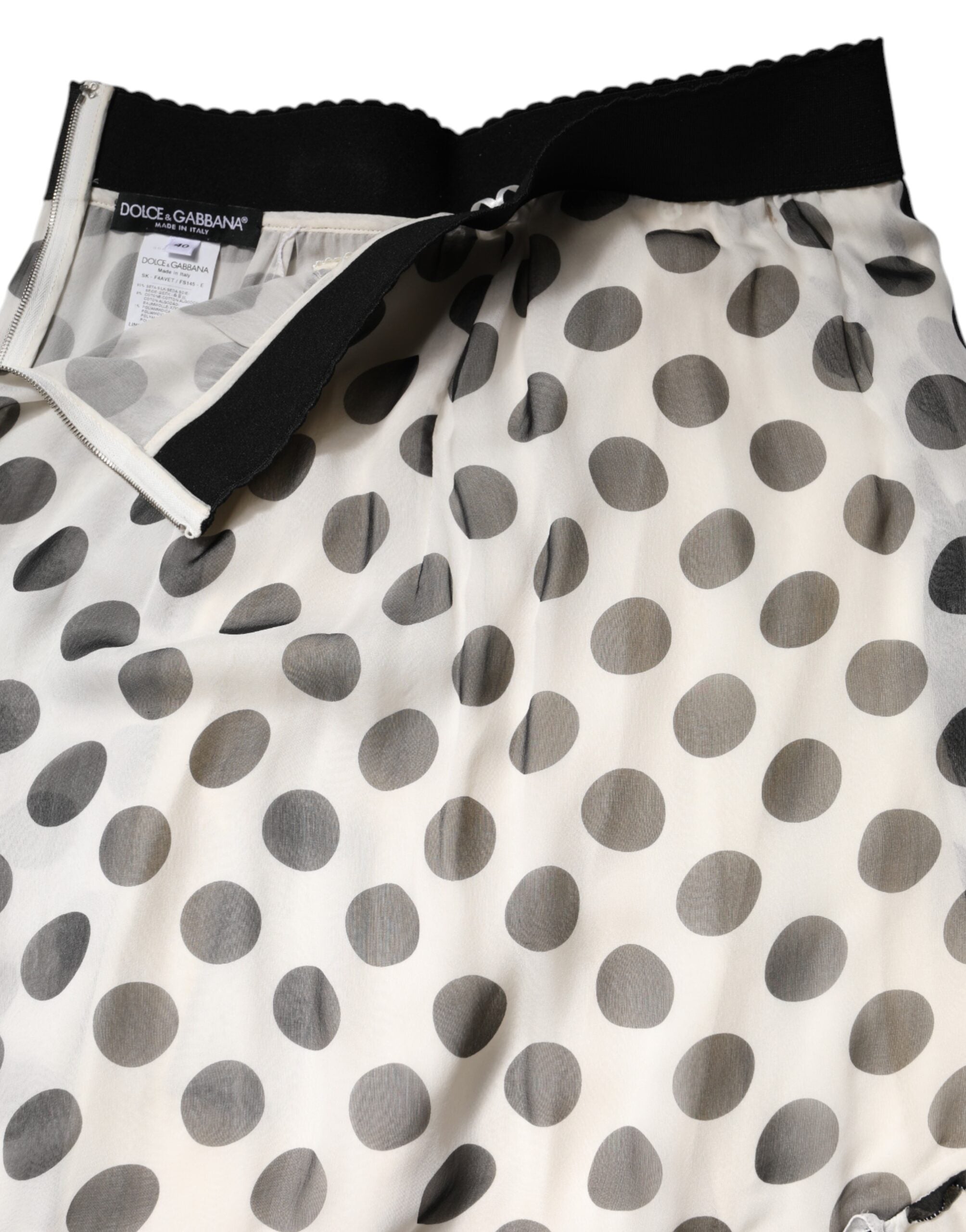 White Black Polka Dots Knee Length Skirt
